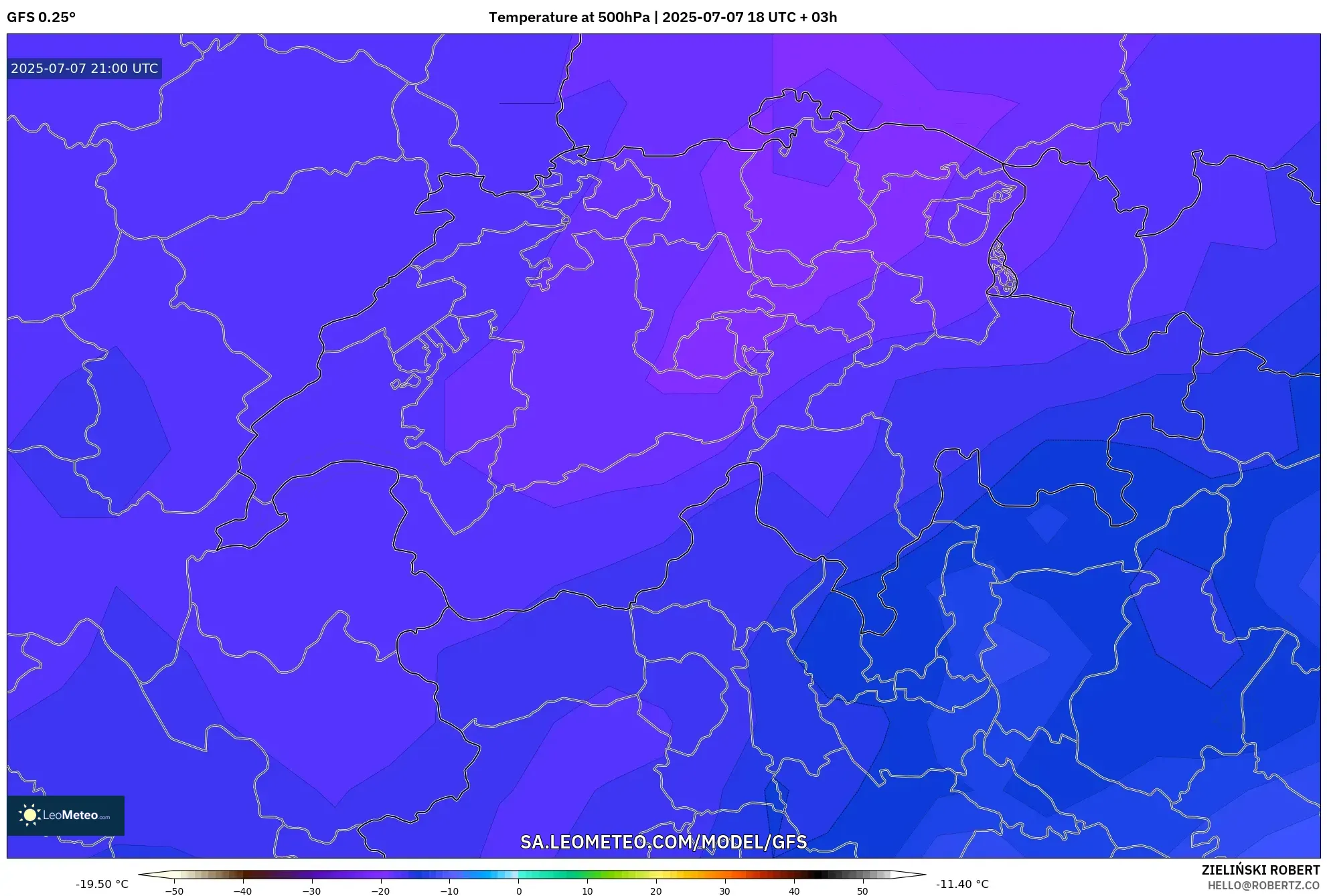 GFS model - Switzerland, Temperature at 500hPa
