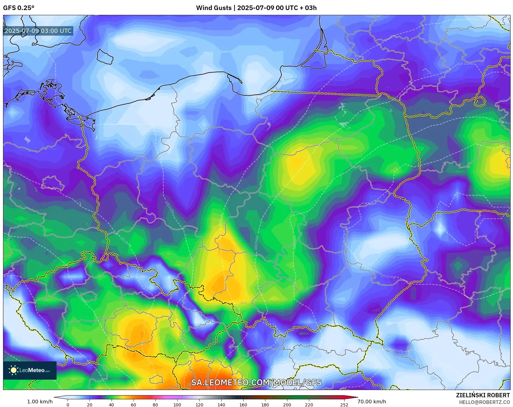GFS model - Poland, Wind Gusts GFS model - Poland, Wind Gusts