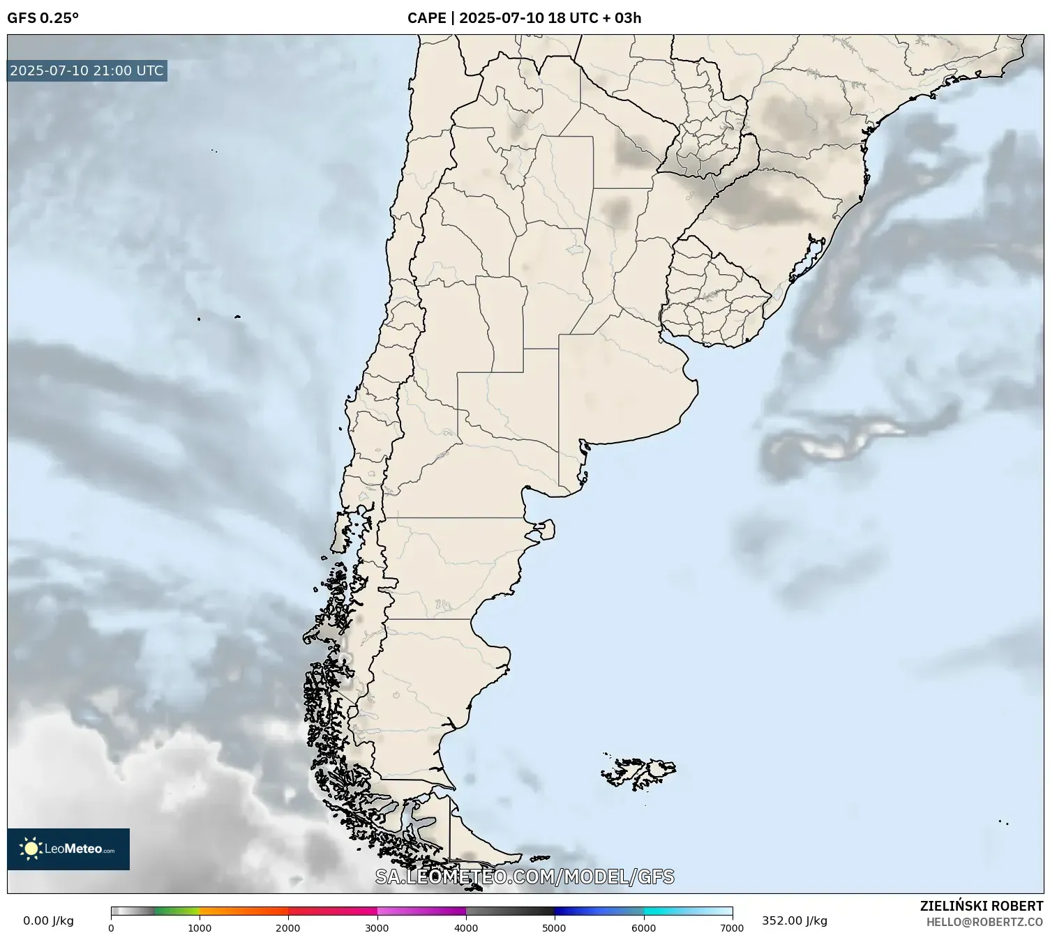 GFS model - Argentina, CAPE GFS model - Argentina, CAPE