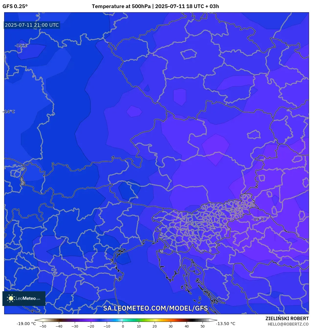GFS model - Austria, Temperature at 500hPa