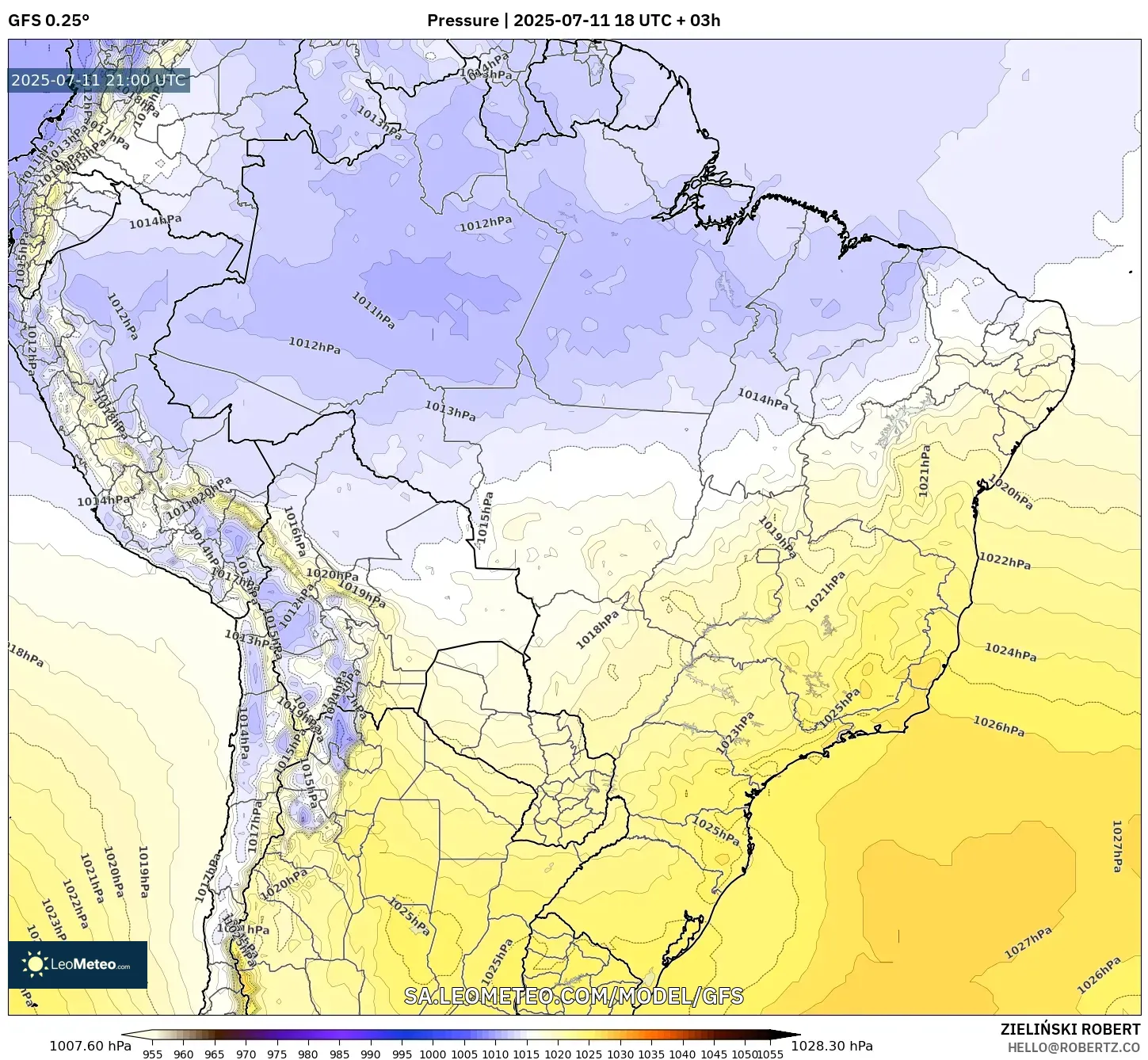 GFS model - Brazil, Pressure GFS model - Brazil, Pressure