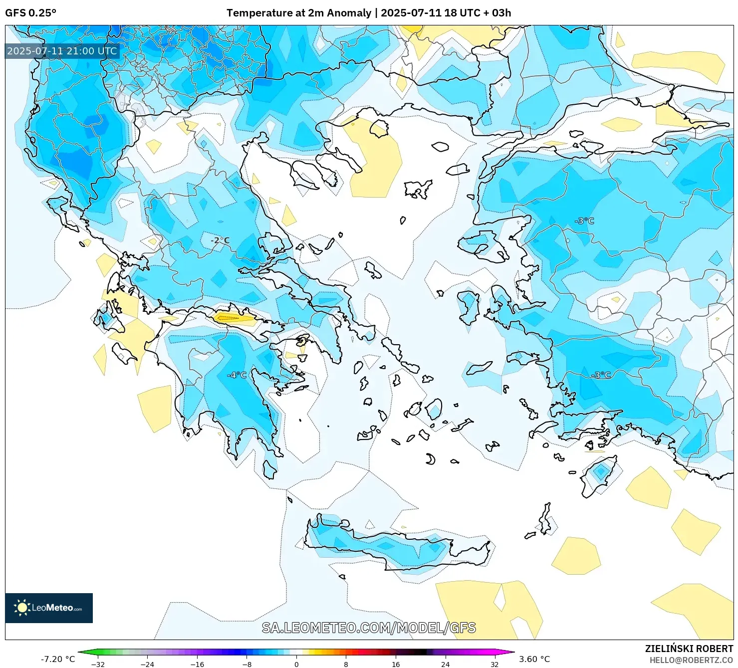 GFS model - Greece, Temperature at 2m Anomaly GFS model - Greece, Temperature at 2m Anomaly