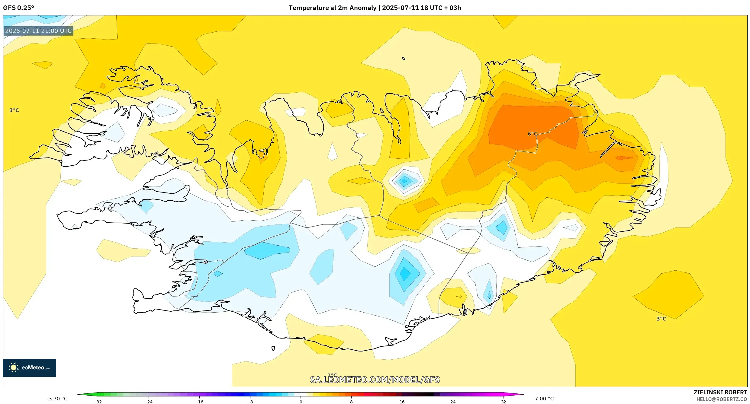 GFS model - Iceland, Temperature at 2m Anomaly GFS model - Iceland, Temperature at 2m Anomaly
