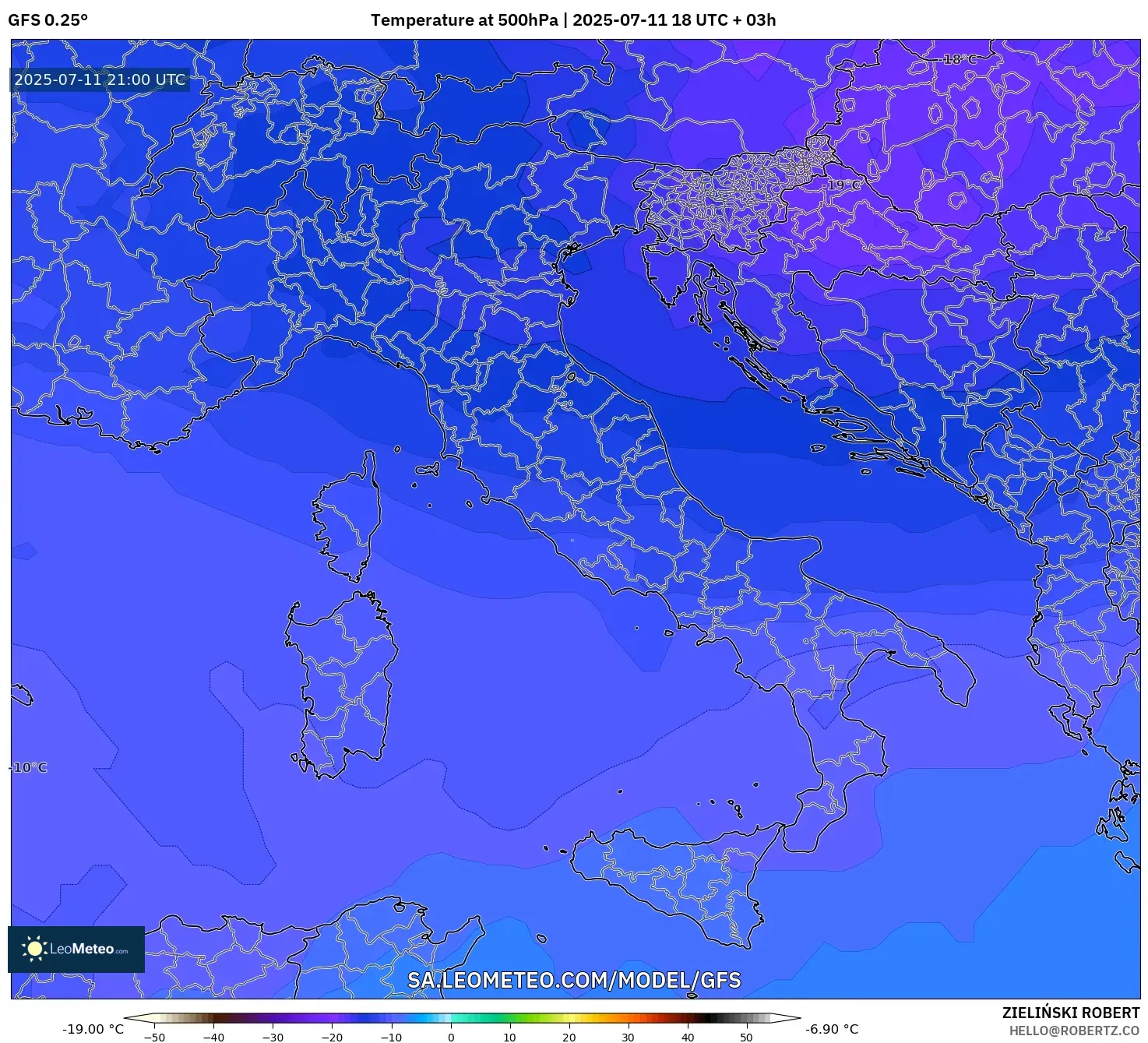 GFS model - Italy, Temperature at 500hPa GFS model - Italy, Temperature at 500hPa
