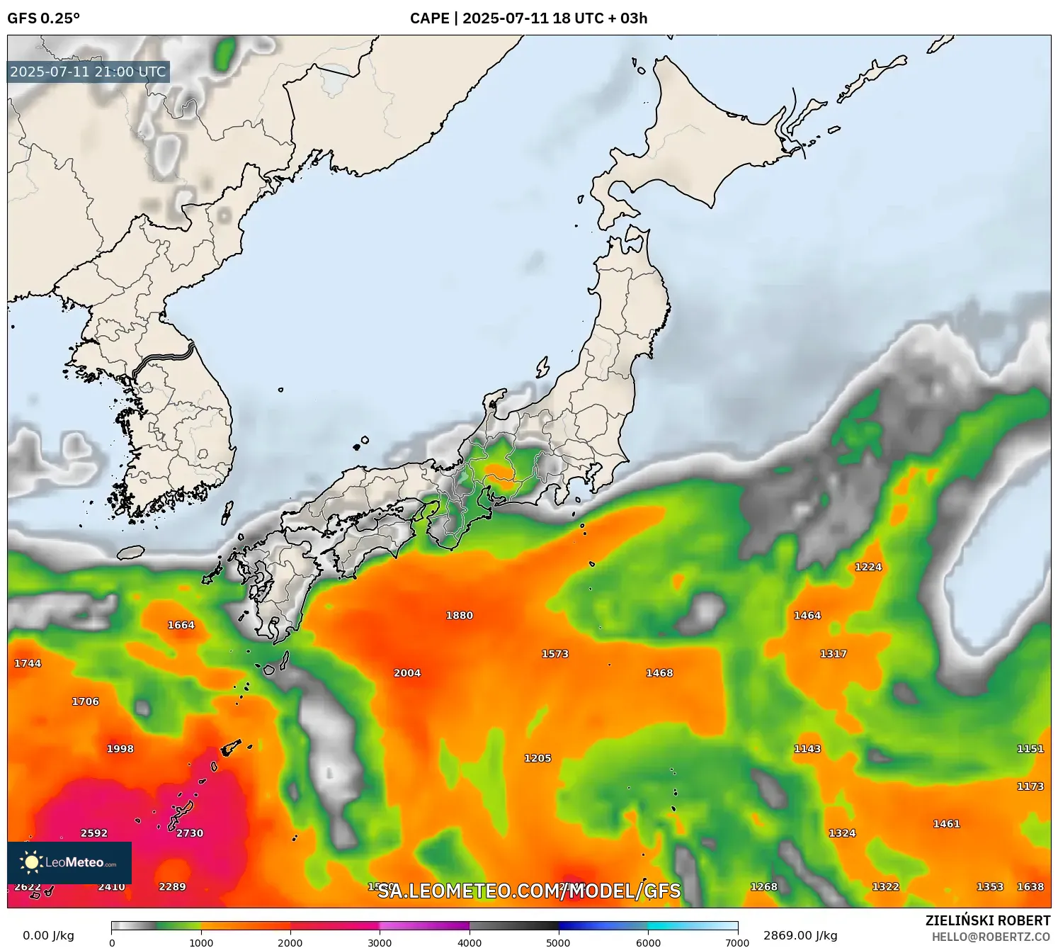 GFS model - Japan, CAPE GFS model - Japan, CAPE