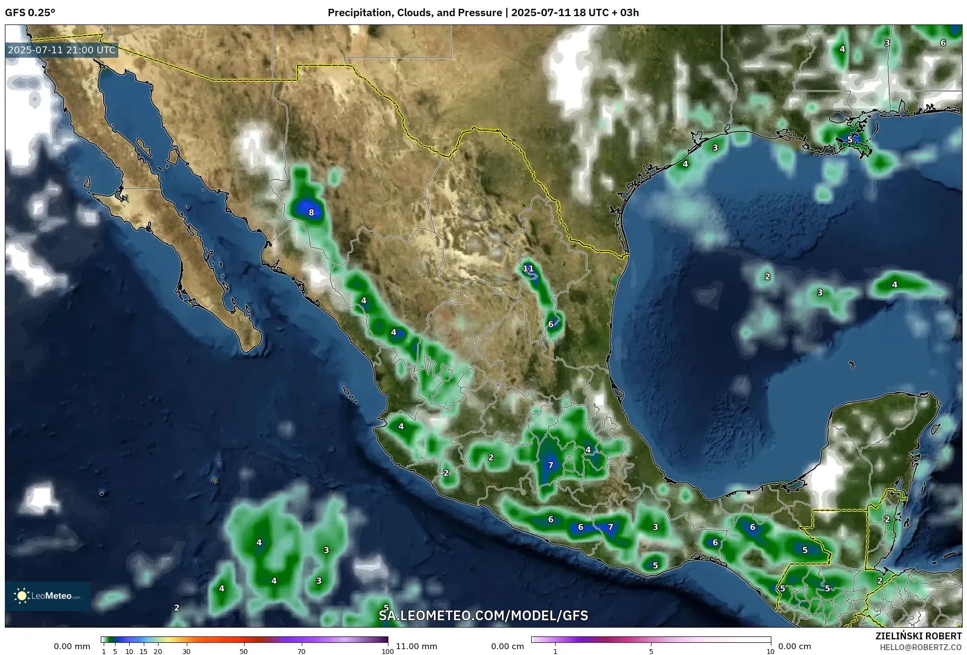 GFS model - Mexico, Precipitation, Clouds, and Pressure GFS model - Mexico, Precipitation, Clouds, and Pressure