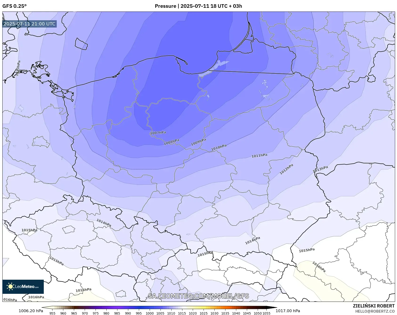 GFS model - Poland, Pressure GFS model - Poland, Pressure