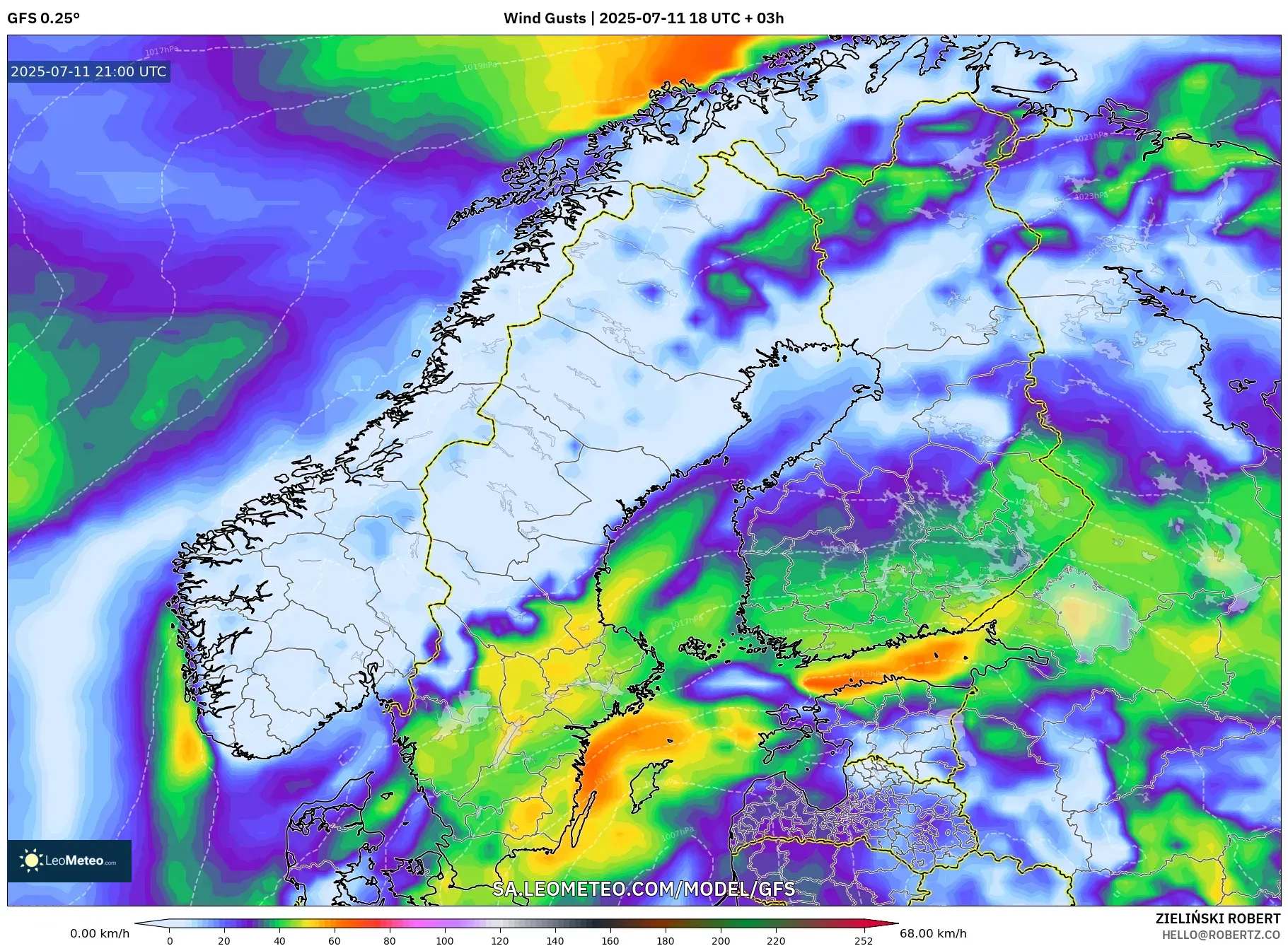 GFS model - Scandinavia, Wind Gusts GFS model - Scandinavia, Wind Gusts