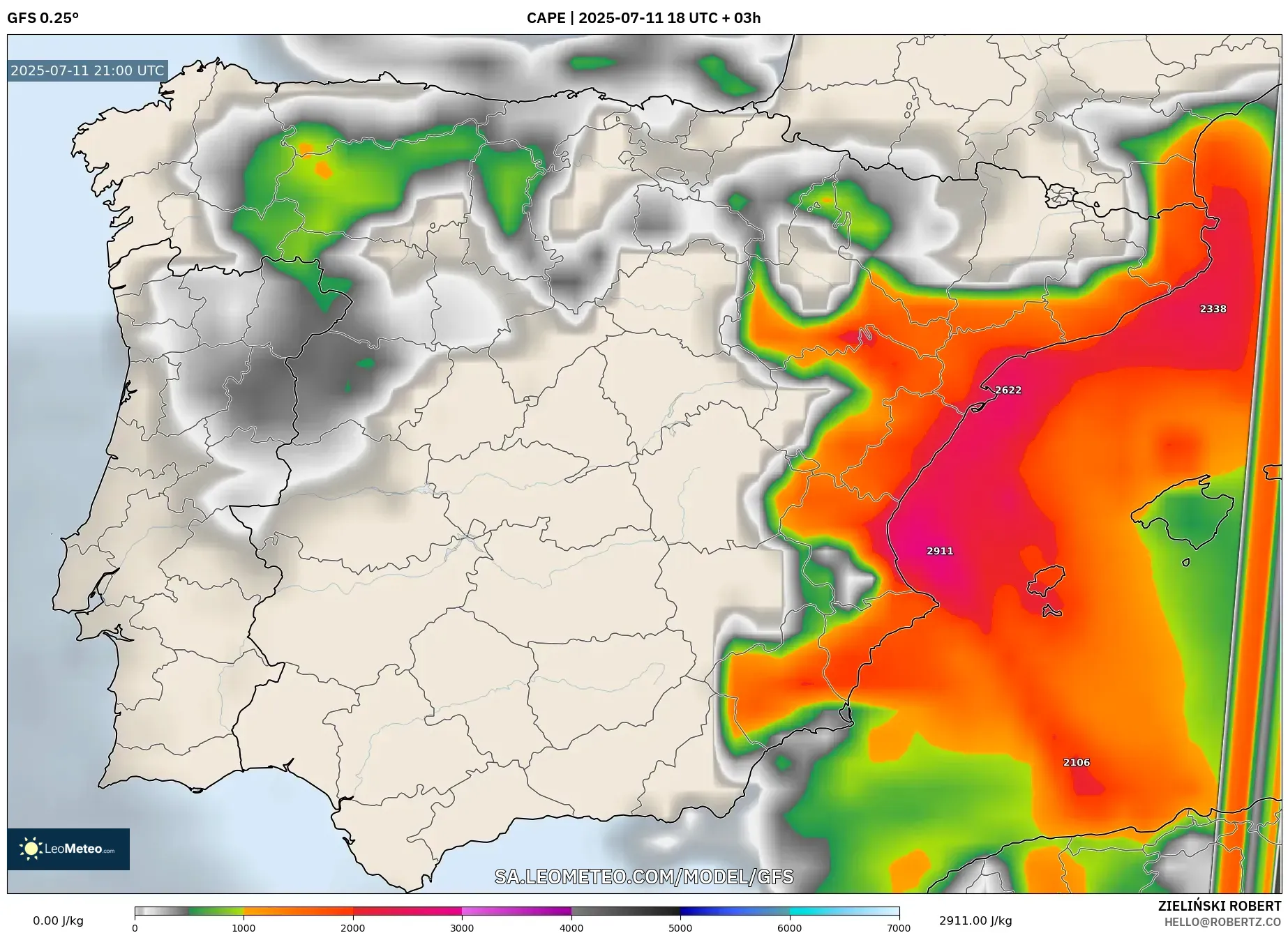 GFS model - Spain, CAPE GFS model - Spain, CAPE