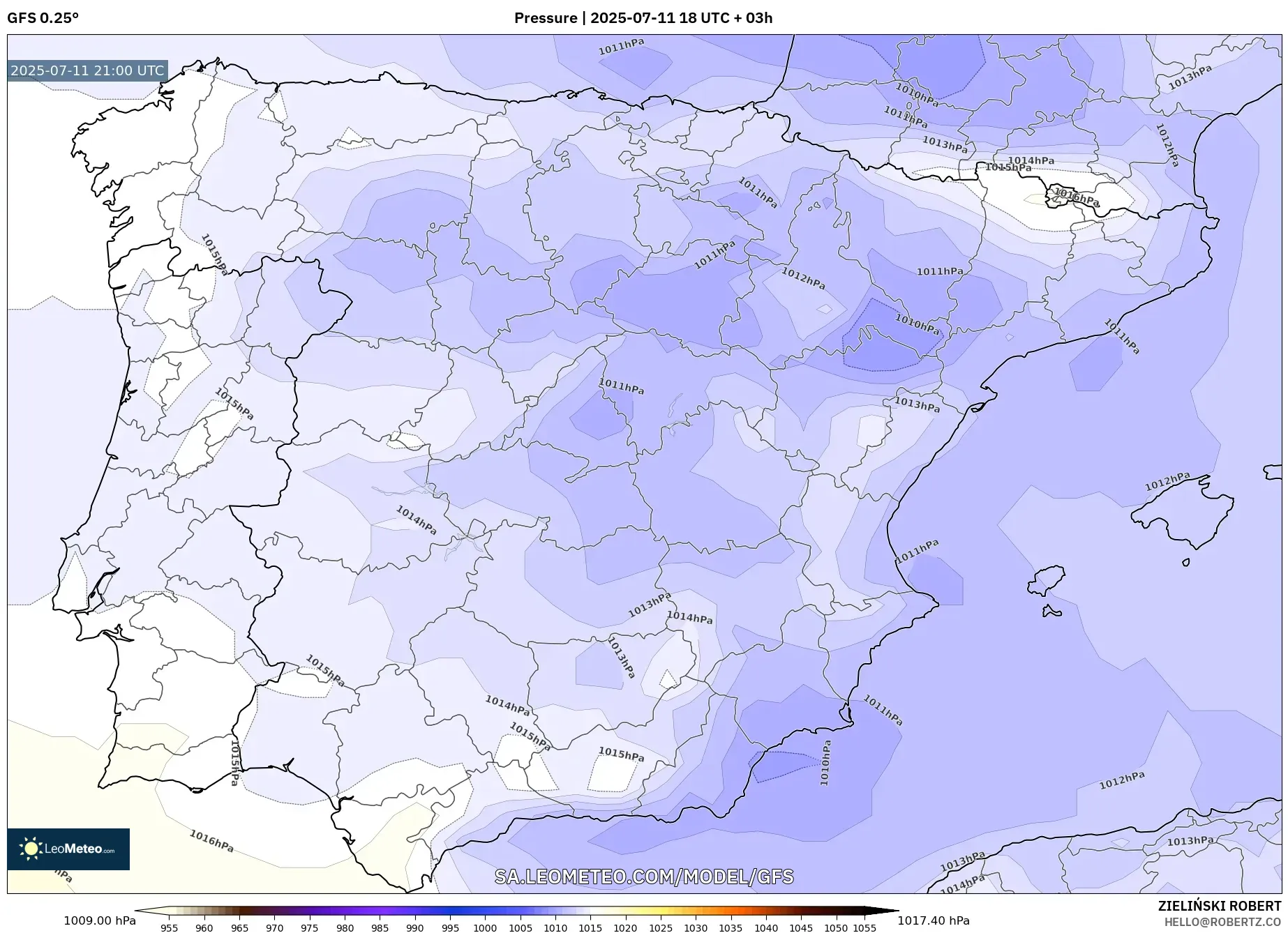 GFS model - Spain, Pressure GFS model - Spain, Pressure