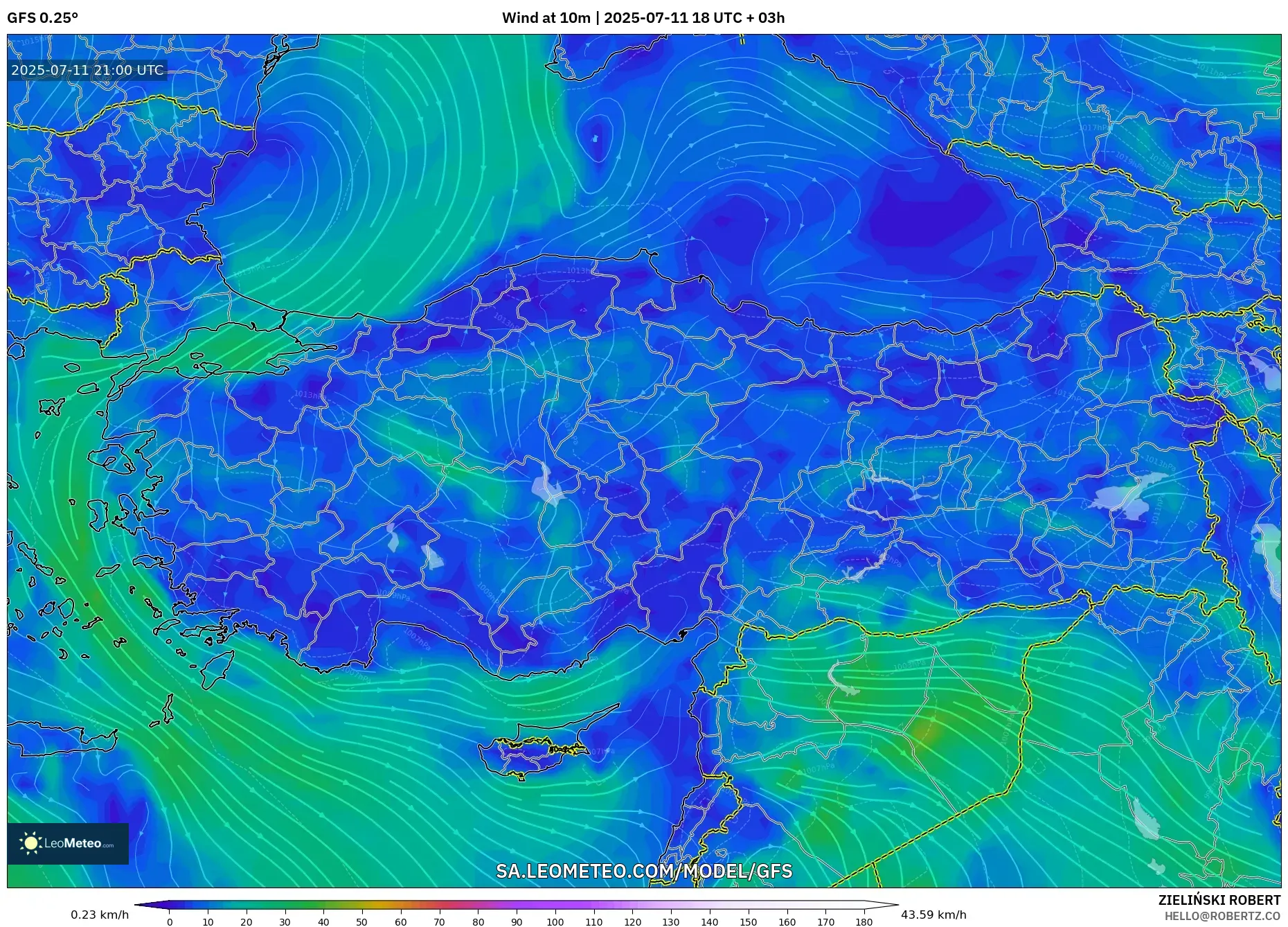 GFS model - Turkey, Wind at 10m