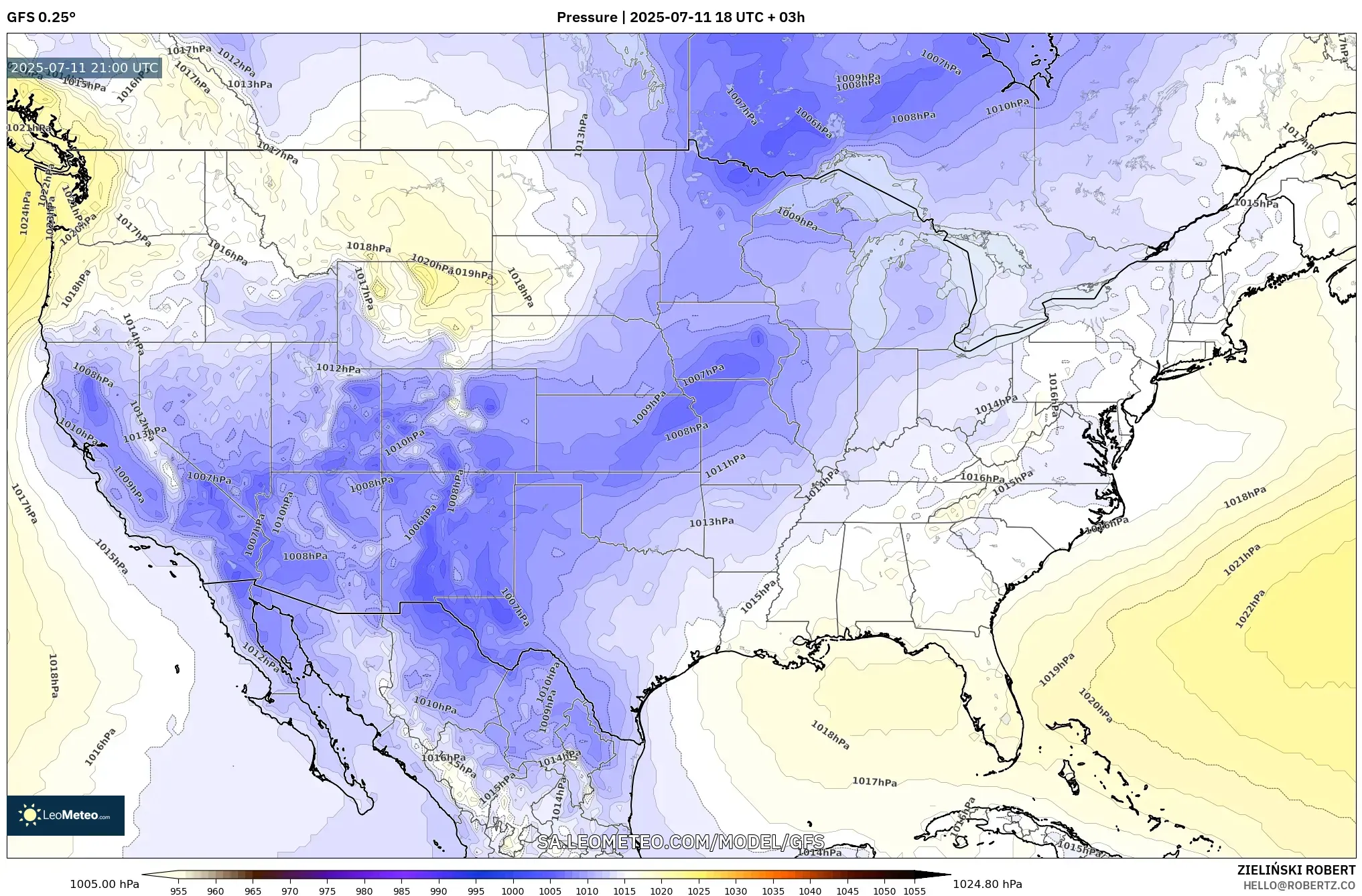 GFS model - United States, Pressure GFS model - United States, Pressure