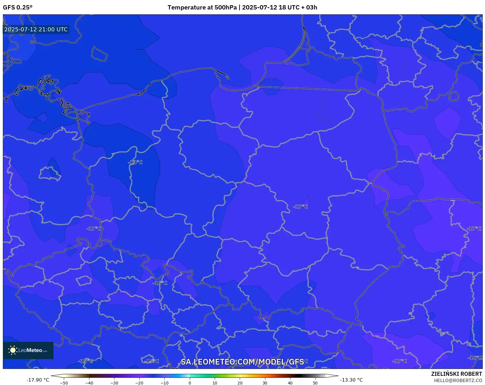 GFS model - Poland, Temperature at 500hPa GFS model - Poland, Temperature at 500hPa