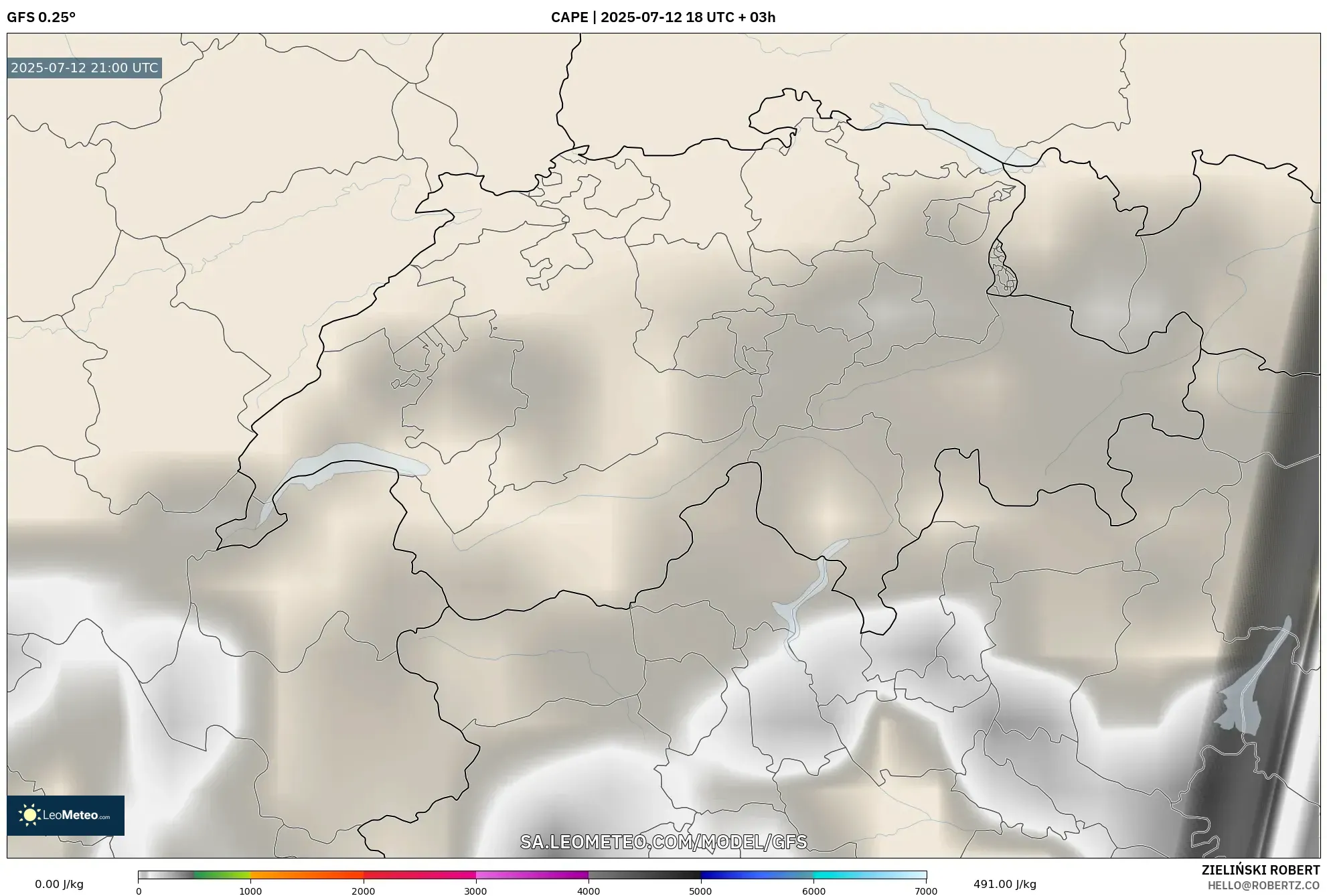 GFS model - Switzerland, CAPE GFS model - Switzerland, CAPE
