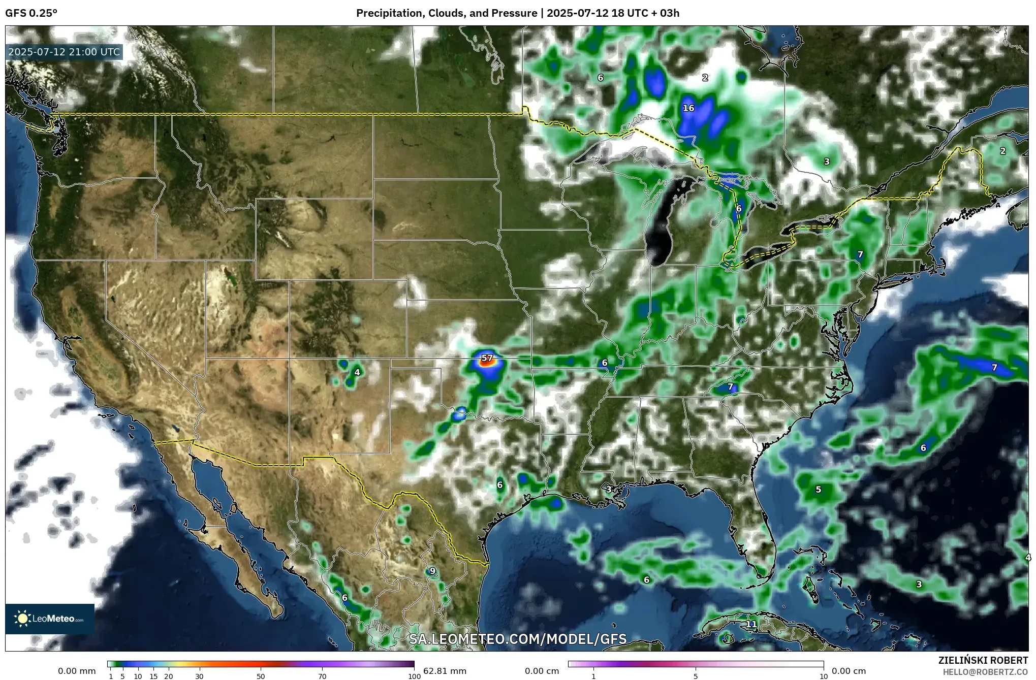 GFS model - United States, Precipitation, Clouds, and Pressure GFS model - United States, Precipitation, Clouds, and Pressure
