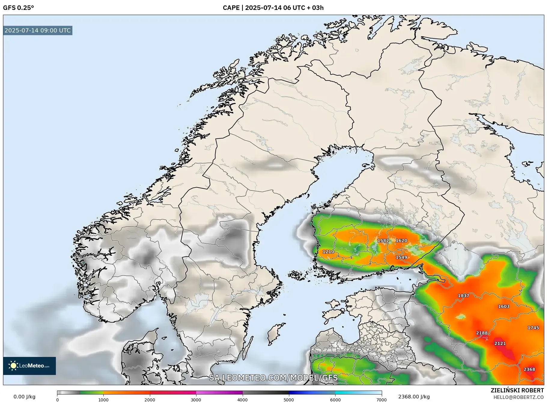GFS model - Scandinavia, CAPE GFS model - Scandinavia, CAPE