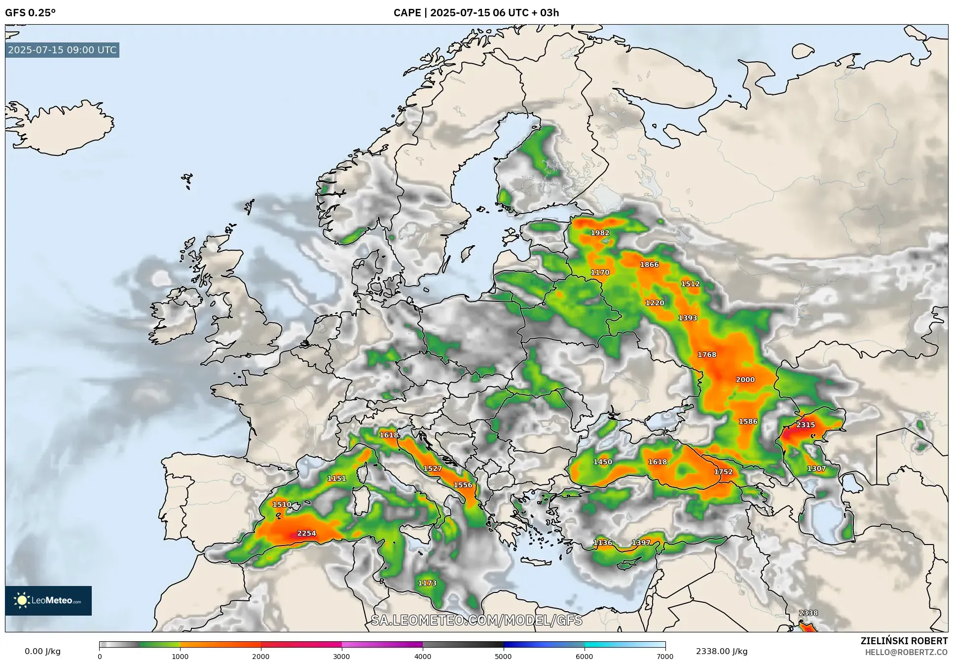 GFS model - Europe, CAPE GFS model - Europe, CAPE
