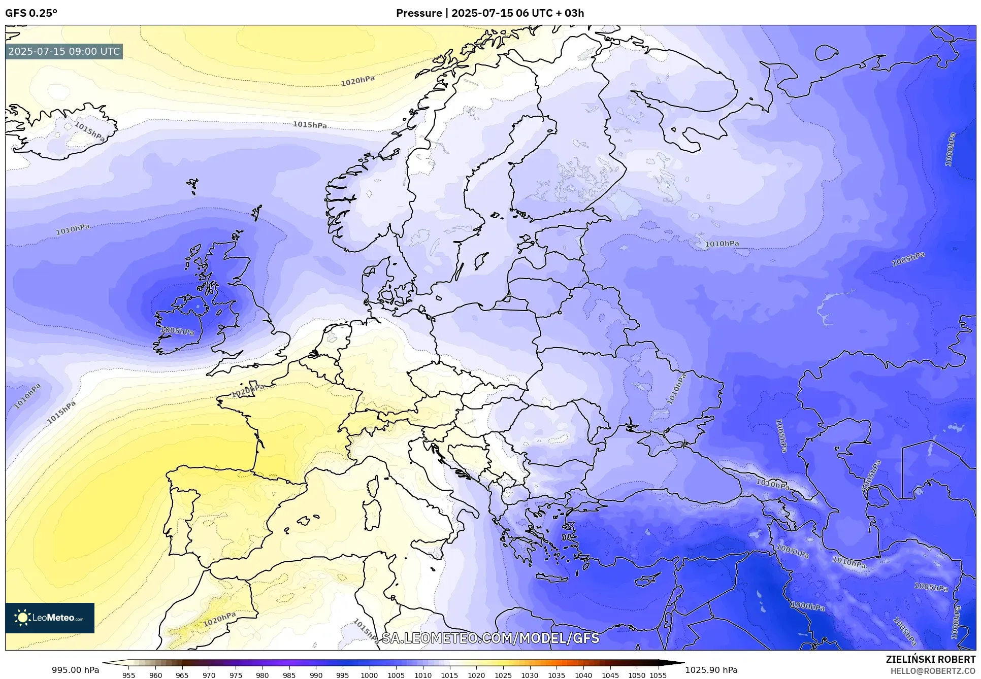 GFS model - Europe, Pressure GFS model - Europe, Pressure