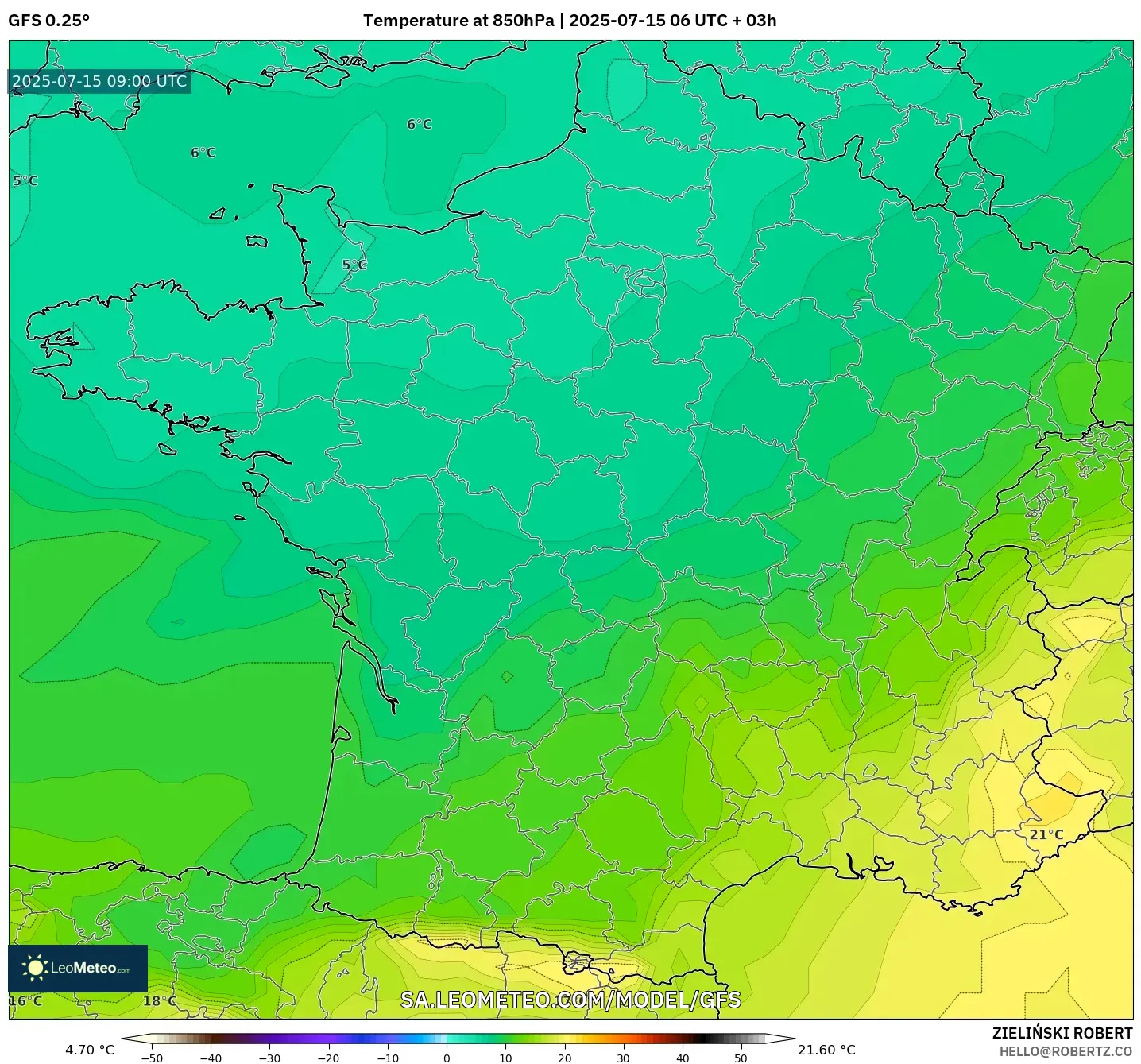 GFS model - France, Temperature at 850hPa GFS model - France, Temperature at 850hPa