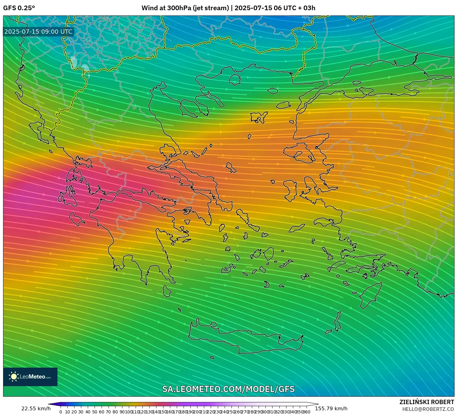 GFS model - Greece, Wind at 300hPa (jet stream) GFS model - Greece, Wind at 300hPa (jet stream)