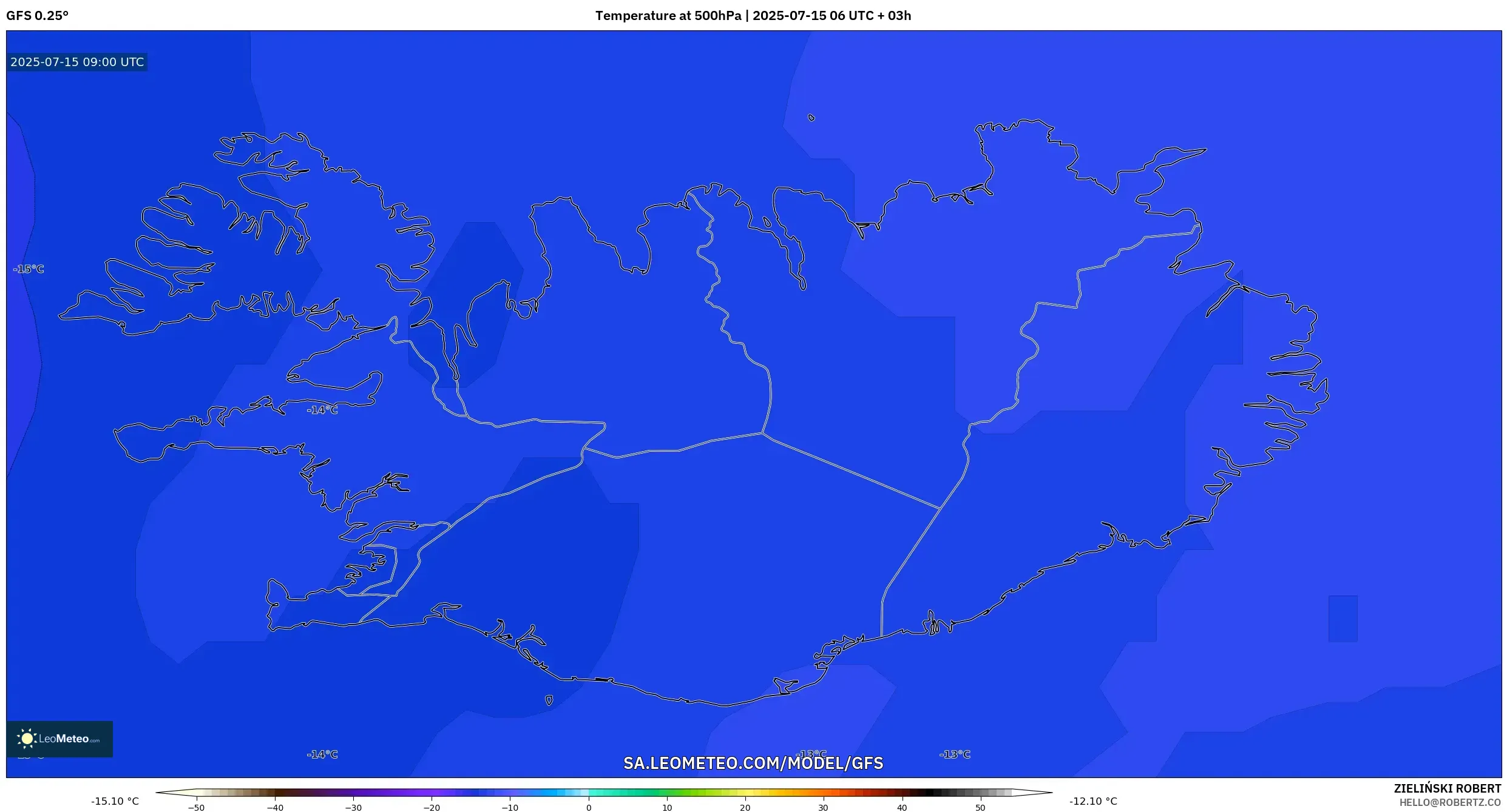 GFS model - Iceland, Temperature at 500hPa GFS model - Iceland, Temperature at 500hPa