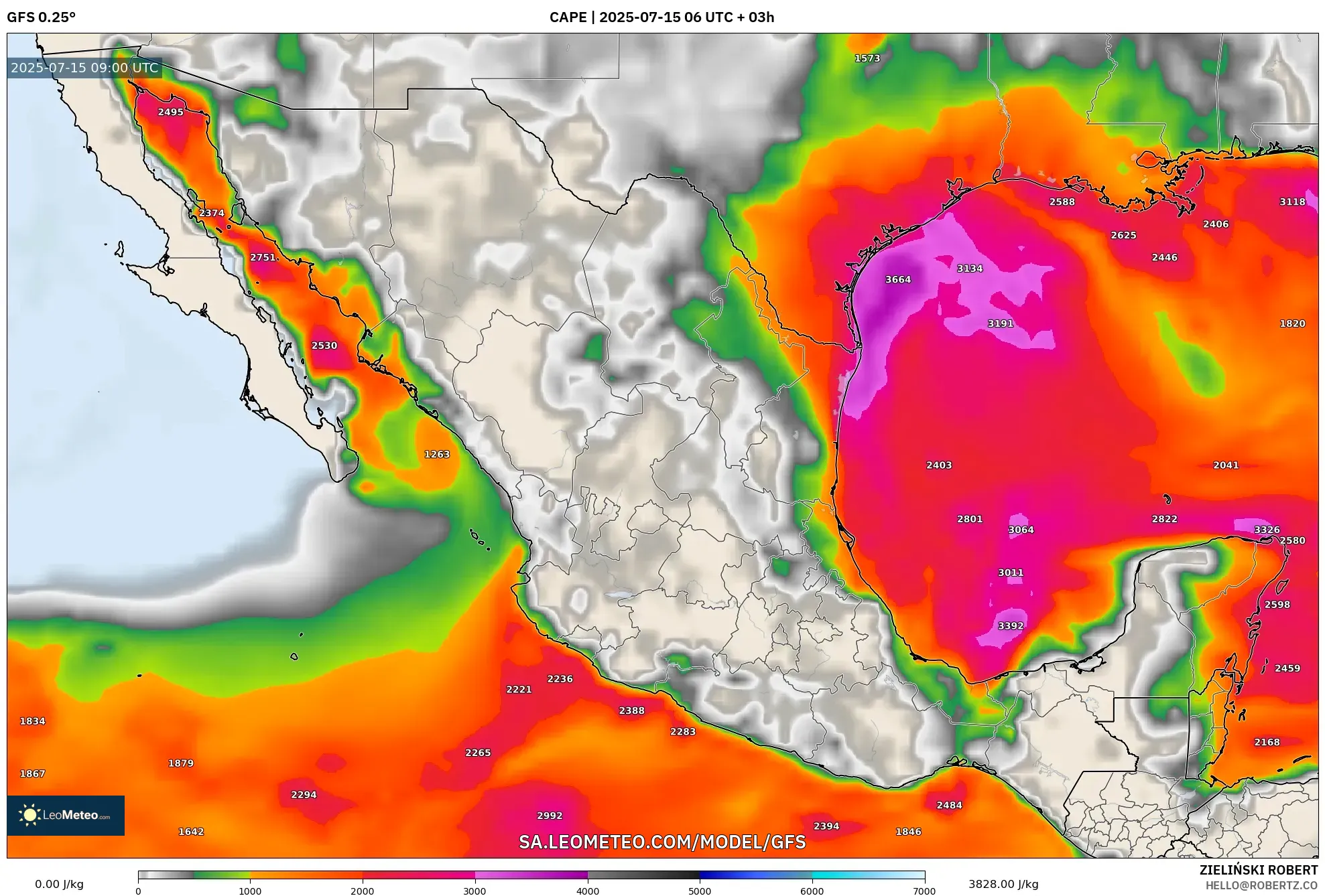 GFS model - Mexico, CAPE GFS model - Mexico, CAPE