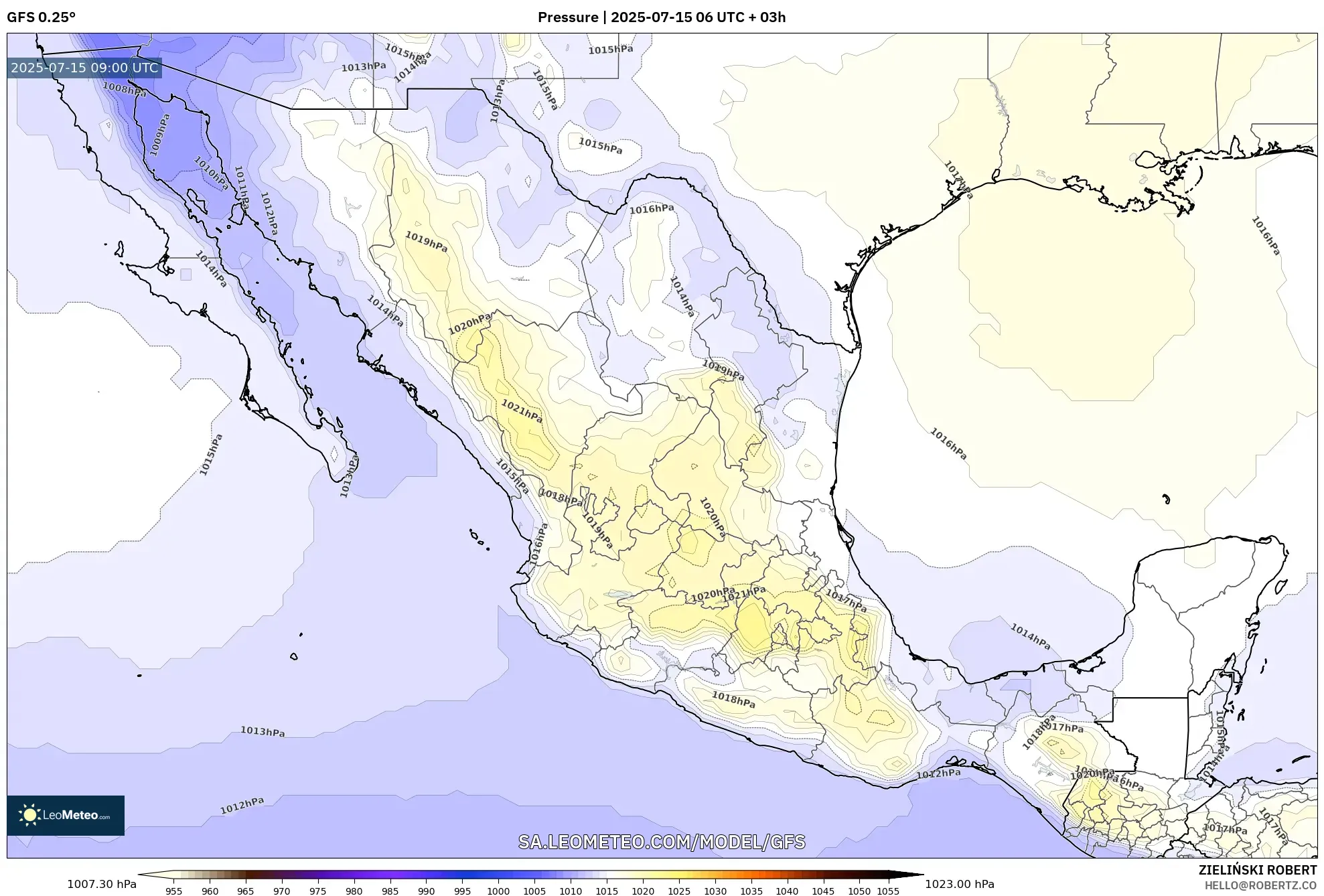 GFS model - Mexico, Pressure GFS model - Mexico, Pressure
