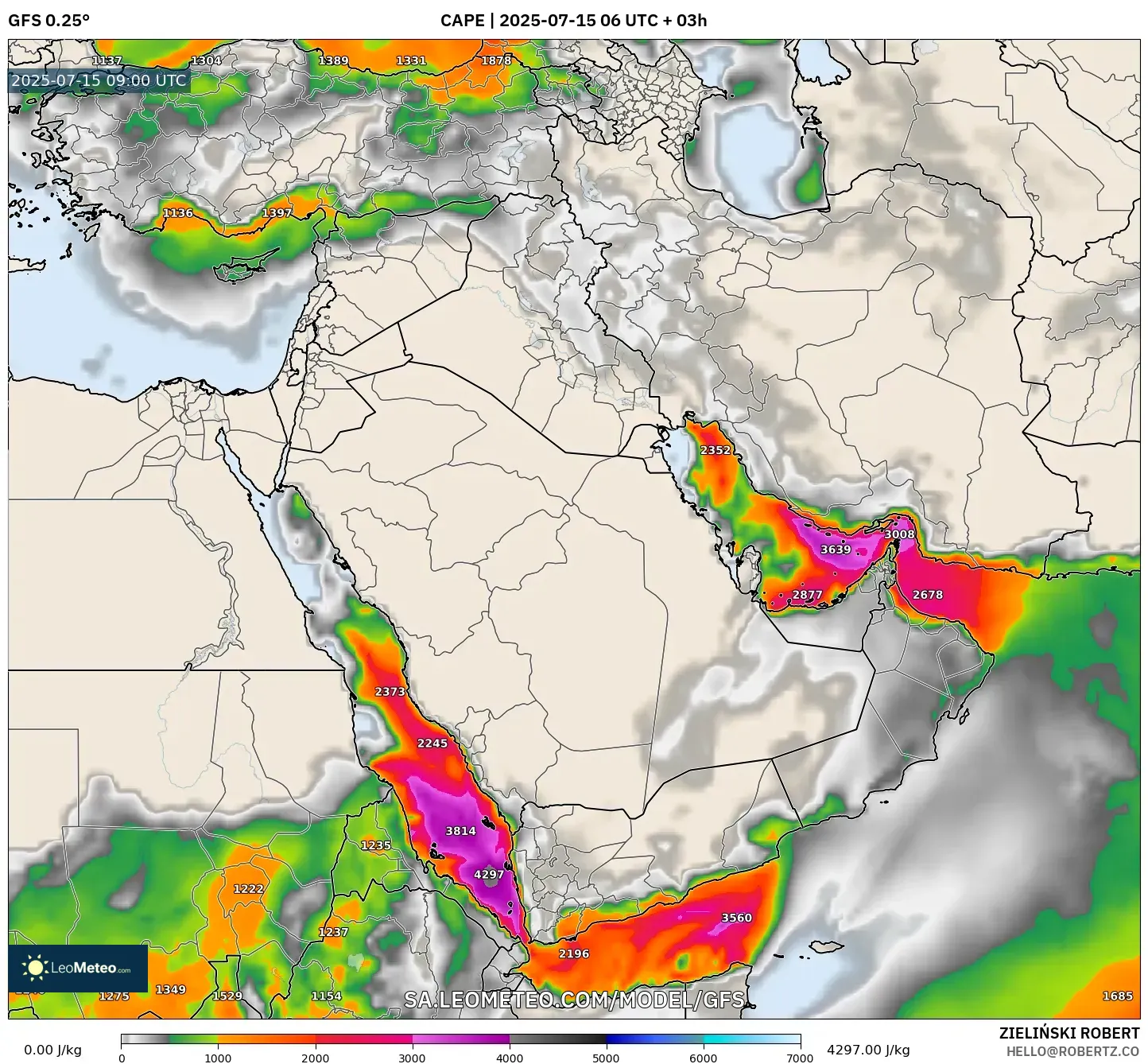 GFS model - Middle East, CAPE GFS model - Middle East, CAPE