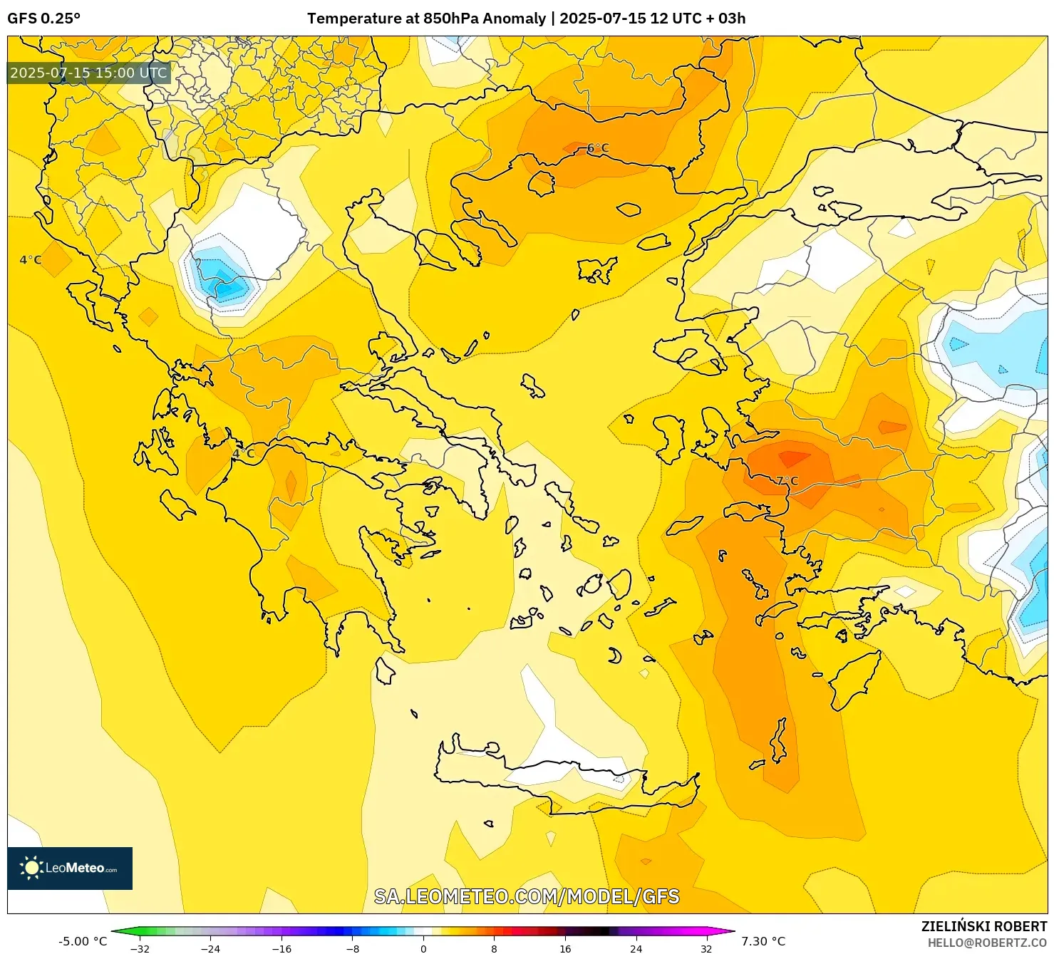 GFS model - Greece, Temperature at 850hPa Anomaly GFS model - Greece, Temperature at 850hPa Anomaly