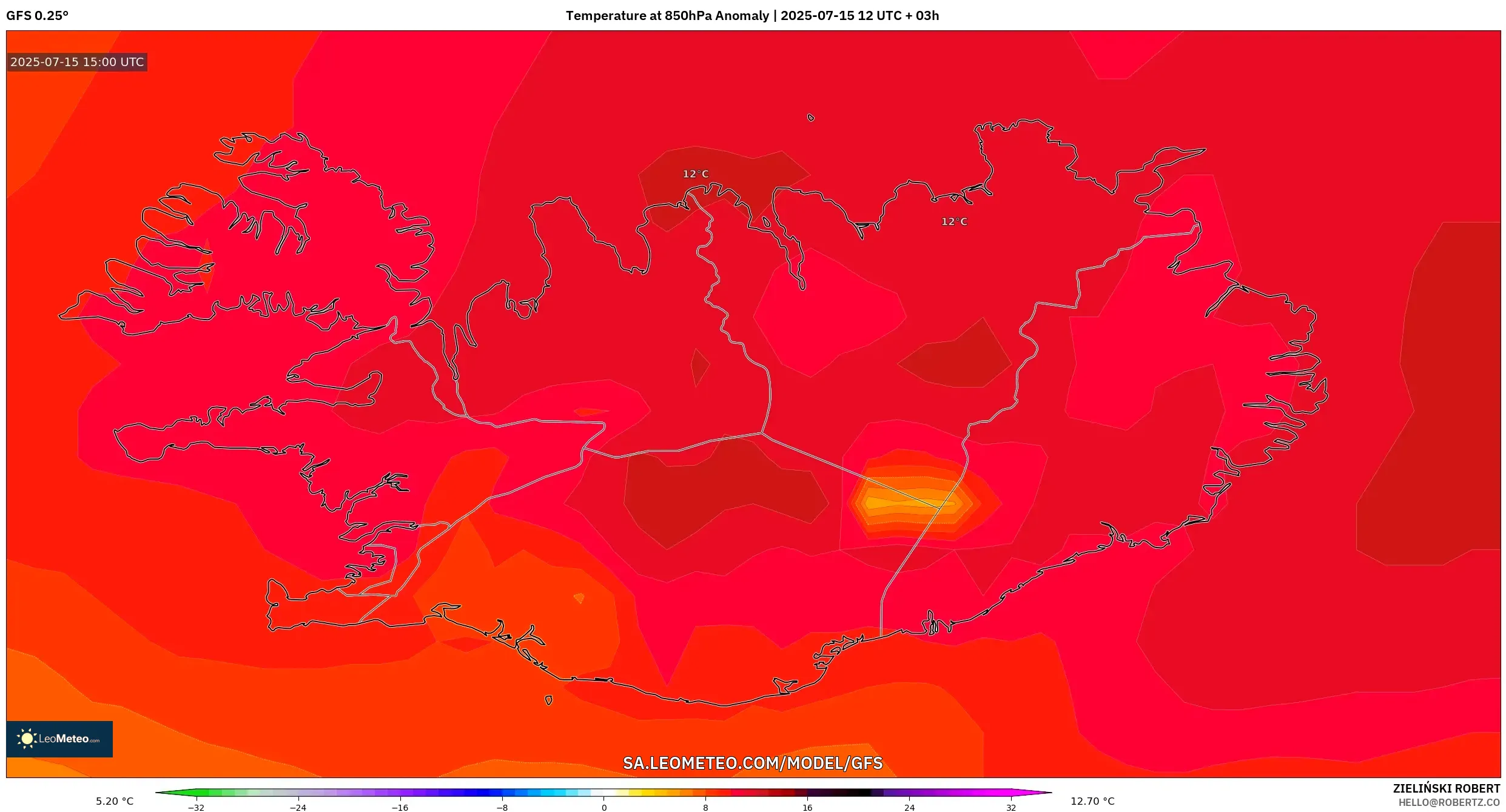 GFS model - Iceland, Temperature at 850hPa Anomaly GFS model - Iceland, Temperature at 850hPa Anomaly