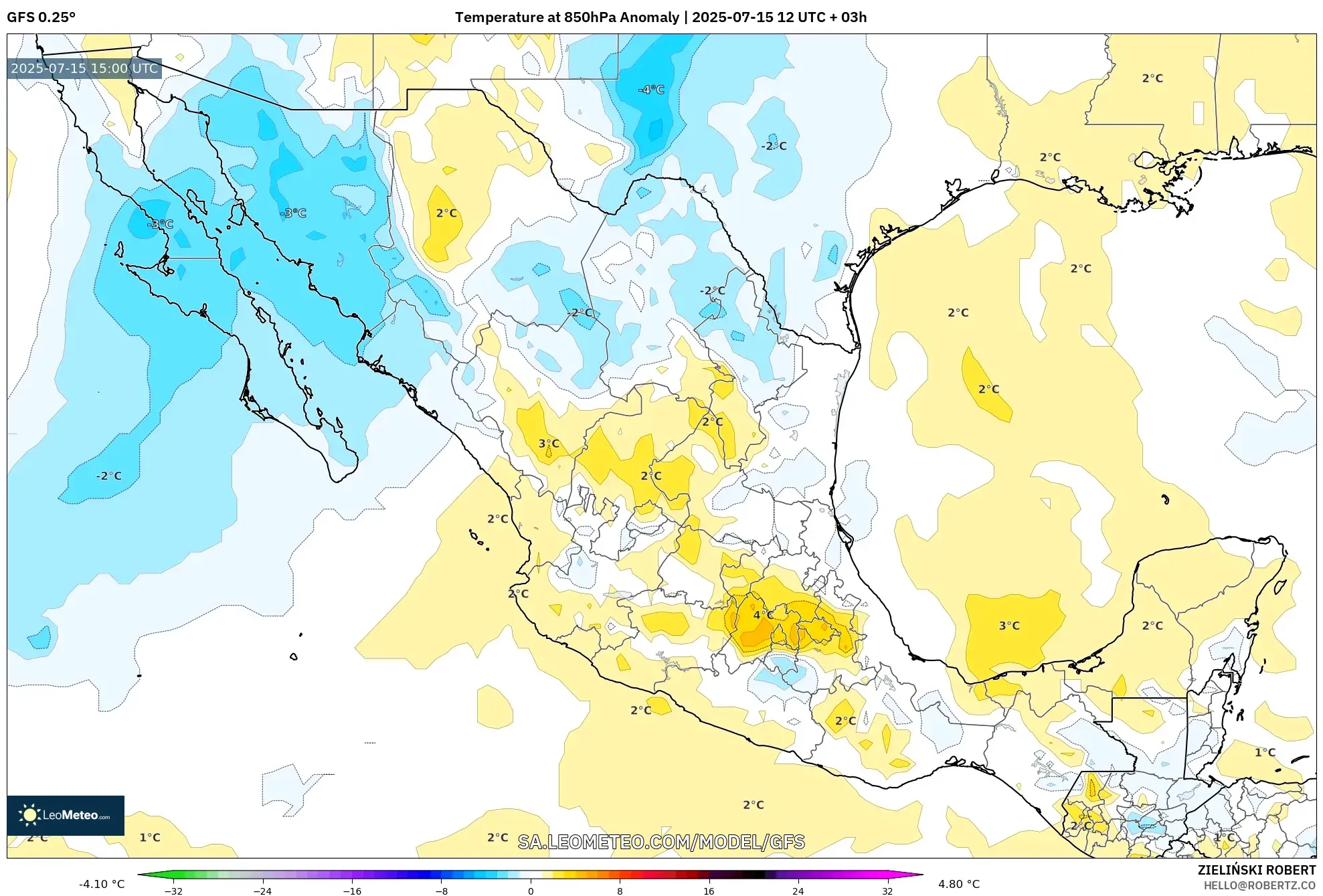 GFS model - Mexico, Temperature at 850hPa Anomaly GFS model - Mexico, Temperature at 850hPa Anomaly