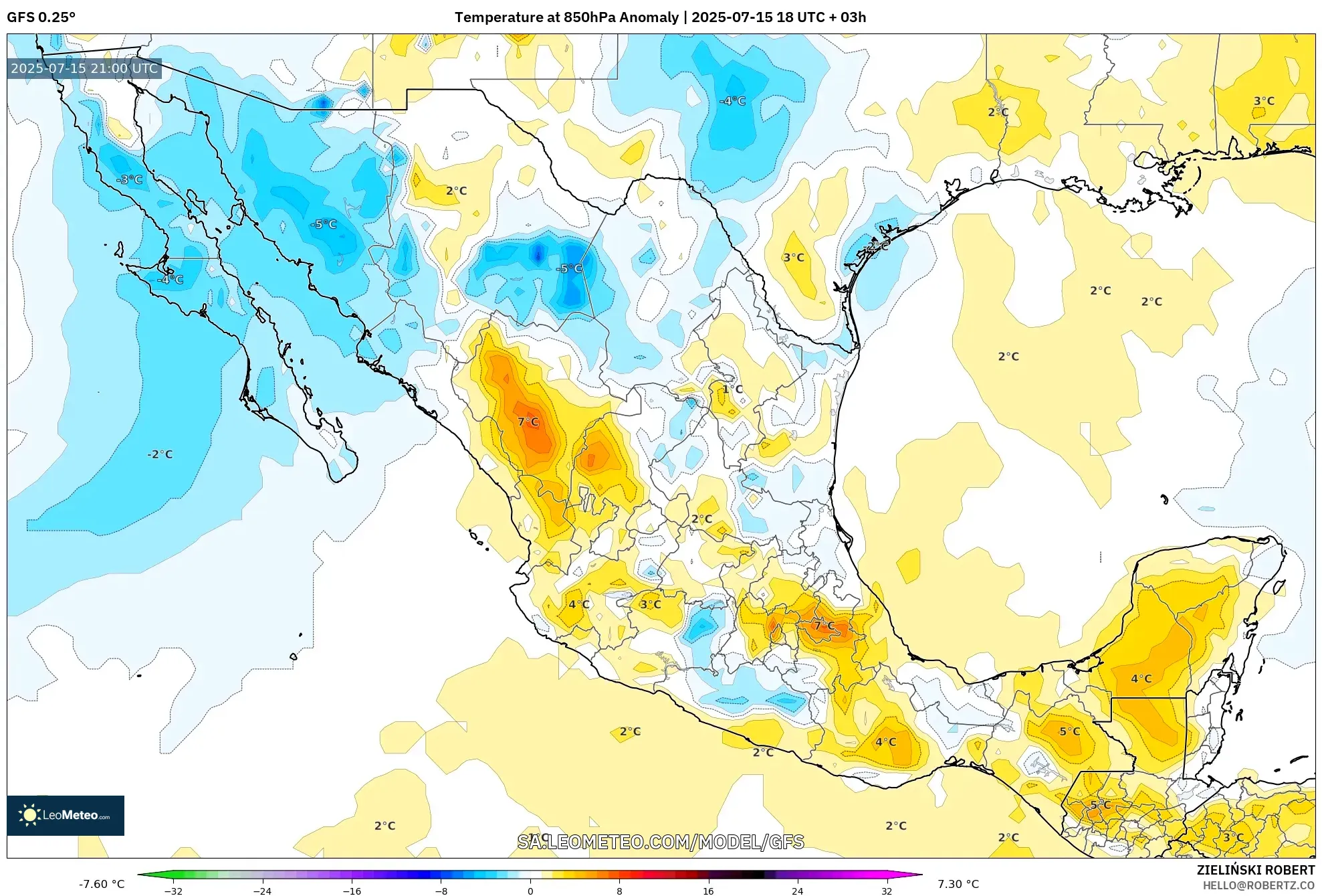 GFS model - Mexico, Temperature at 850hPa Anomaly GFS model - Mexico, Temperature at 850hPa Anomaly