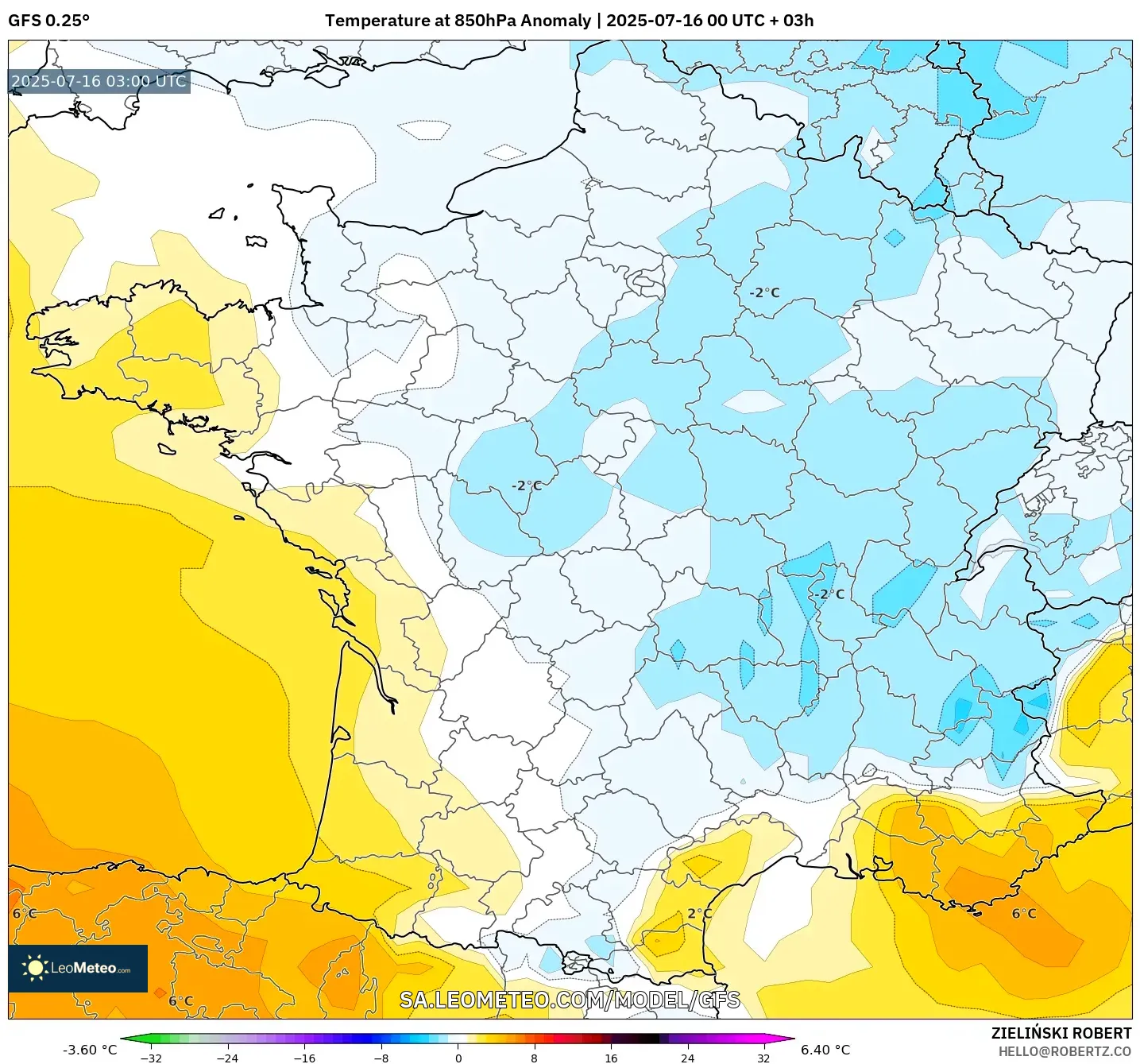 GFS model - France, Temperature at 850hPa Anomaly GFS model - France, Temperature at 850hPa Anomaly