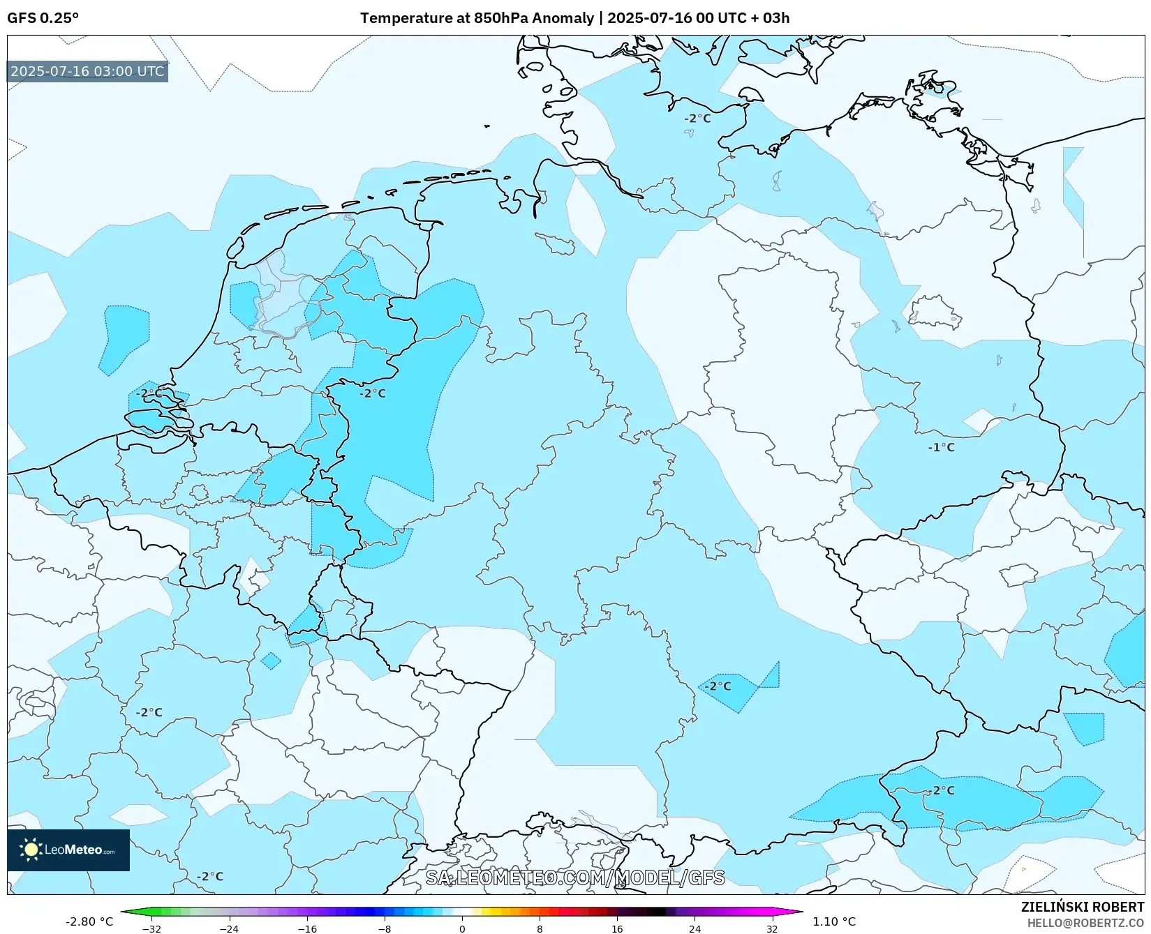 GFS model - Germany, Temperature at 850hPa Anomaly GFS model - Germany, Temperature at 850hPa Anomaly