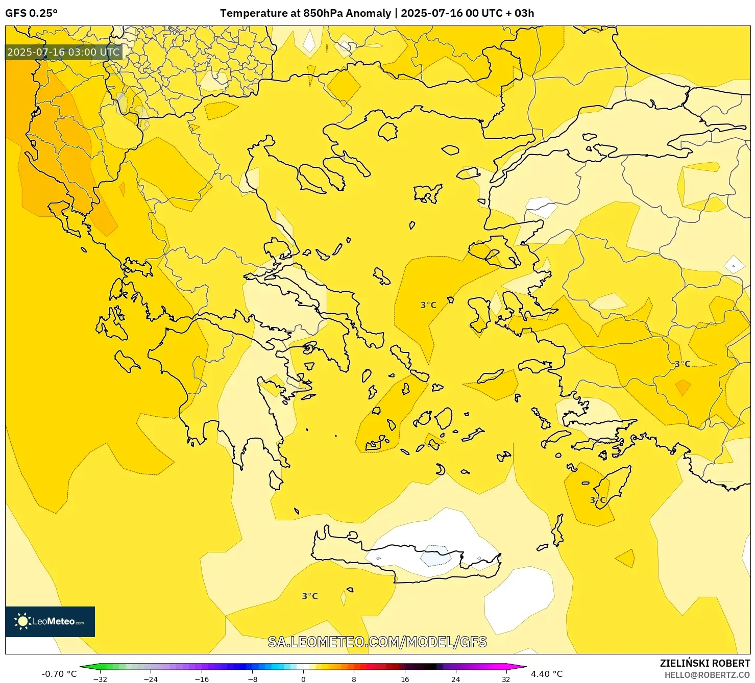 GFS model - Greece, Temperature at 850hPa Anomaly GFS model - Greece, Temperature at 850hPa Anomaly