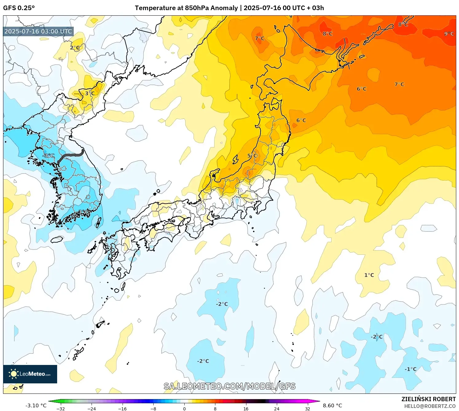 GFS model - Japan, Temperature at 850hPa Anomaly GFS model - Japan, Temperature at 850hPa Anomaly