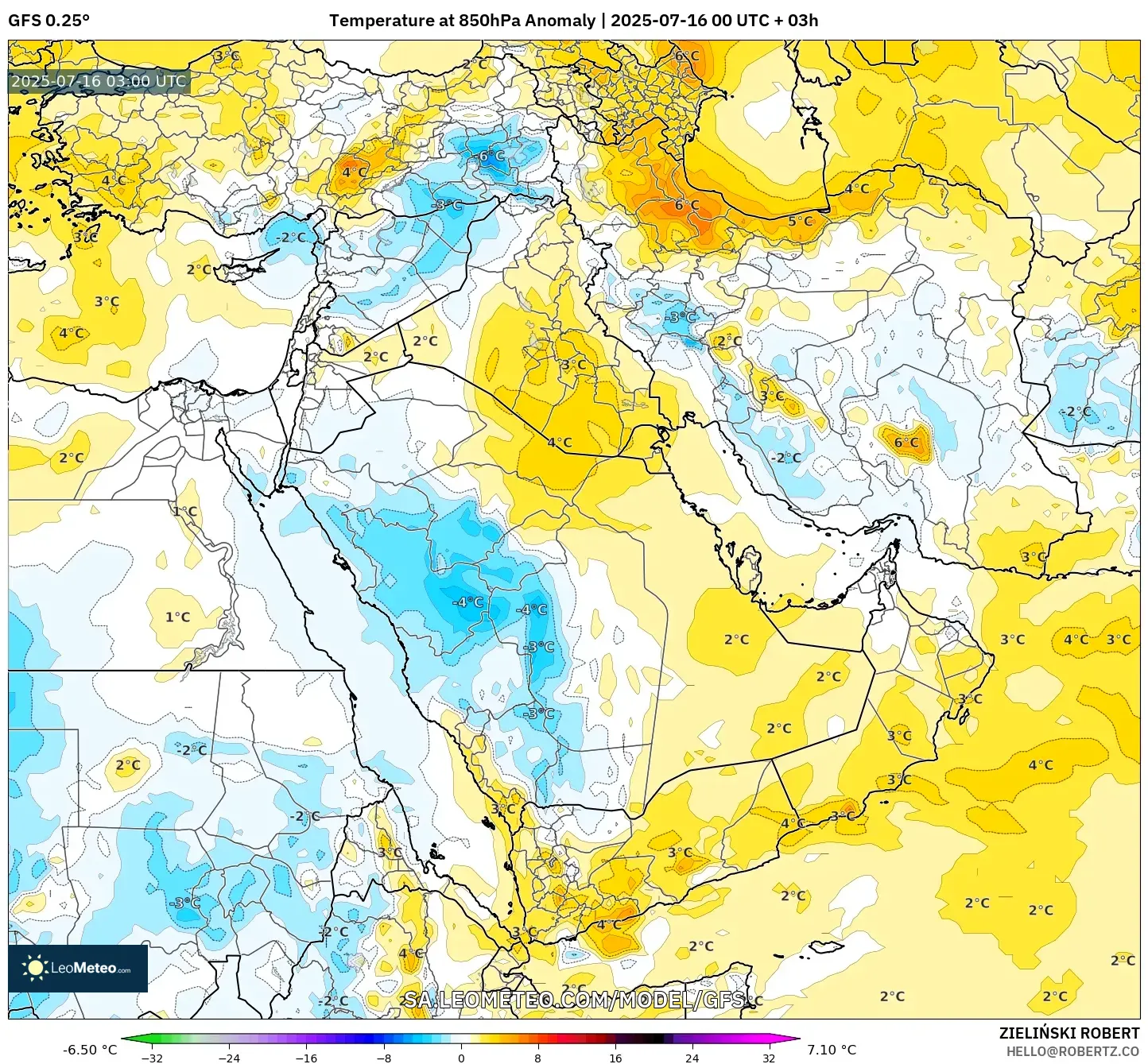 GFS model - Middle East, Temperature at 850hPa Anomaly GFS model - Middle East, Temperature at 850hPa Anomaly