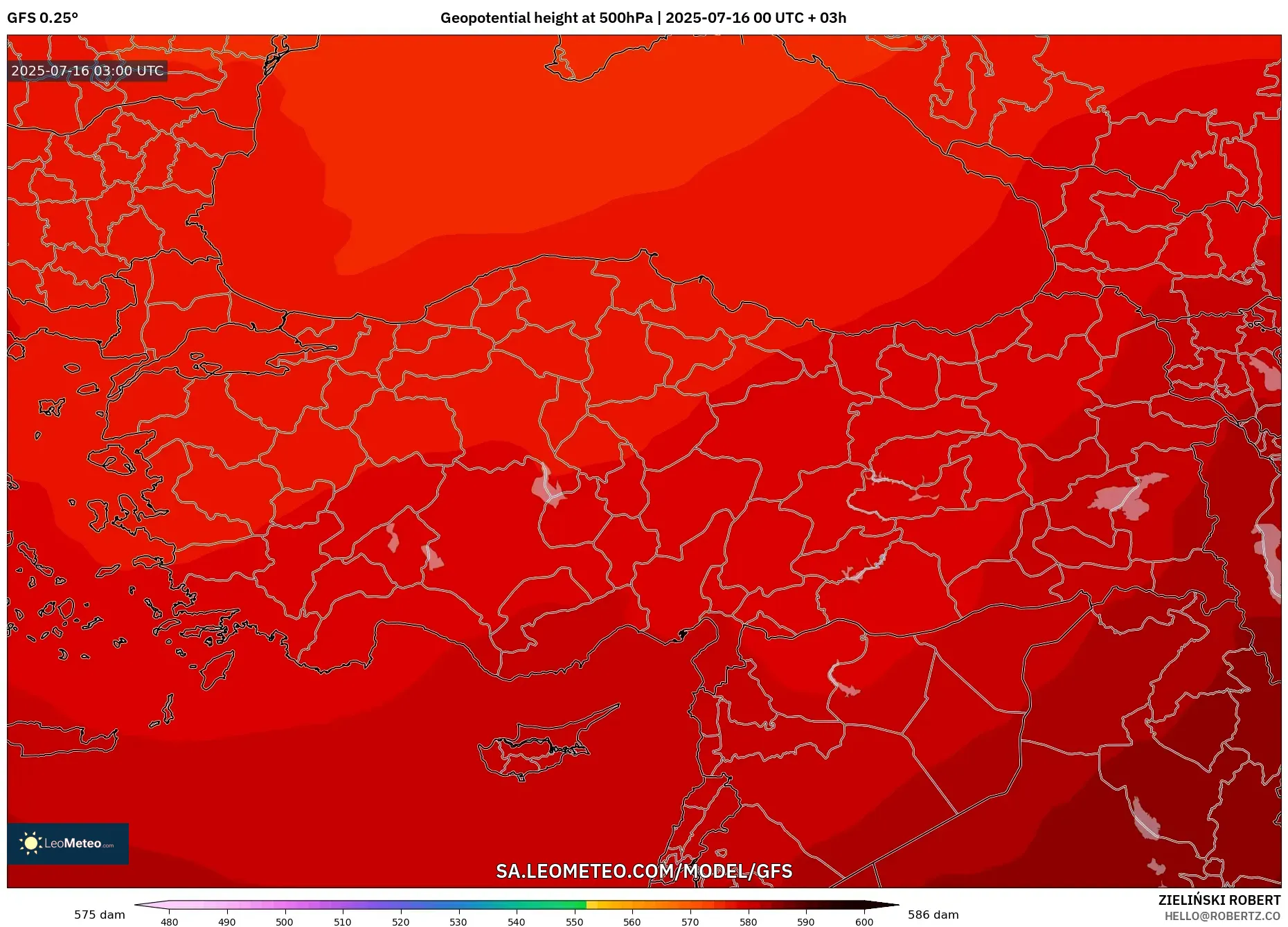GFS model - Turkey, Geopotential height at 500hPa GFS model - Turkey, Geopotential height at 500hPa