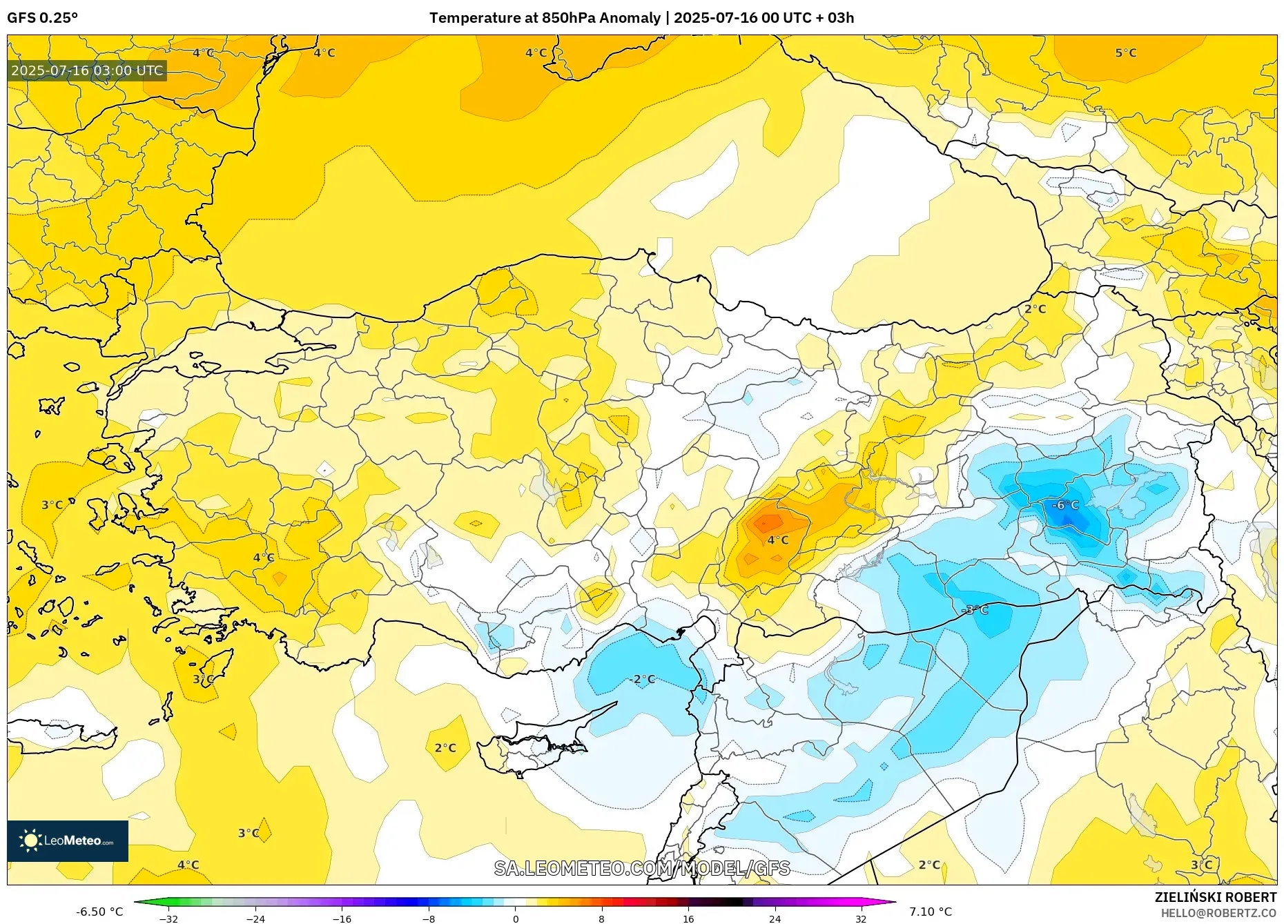GFS model - Turkey, Temperature at 850hPa Anomaly GFS model - Turkey, Temperature at 850hPa Anomaly