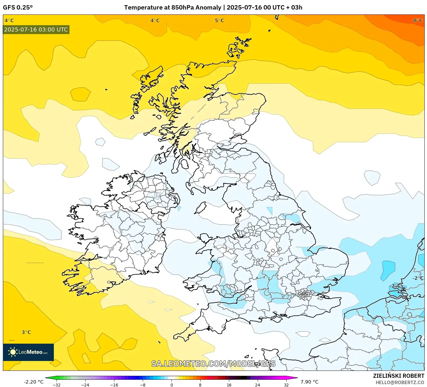 GFS model - United Kingdom, Temperature at 850hPa Anomaly GFS model - United Kingdom, Temperature at 850hPa Anomaly