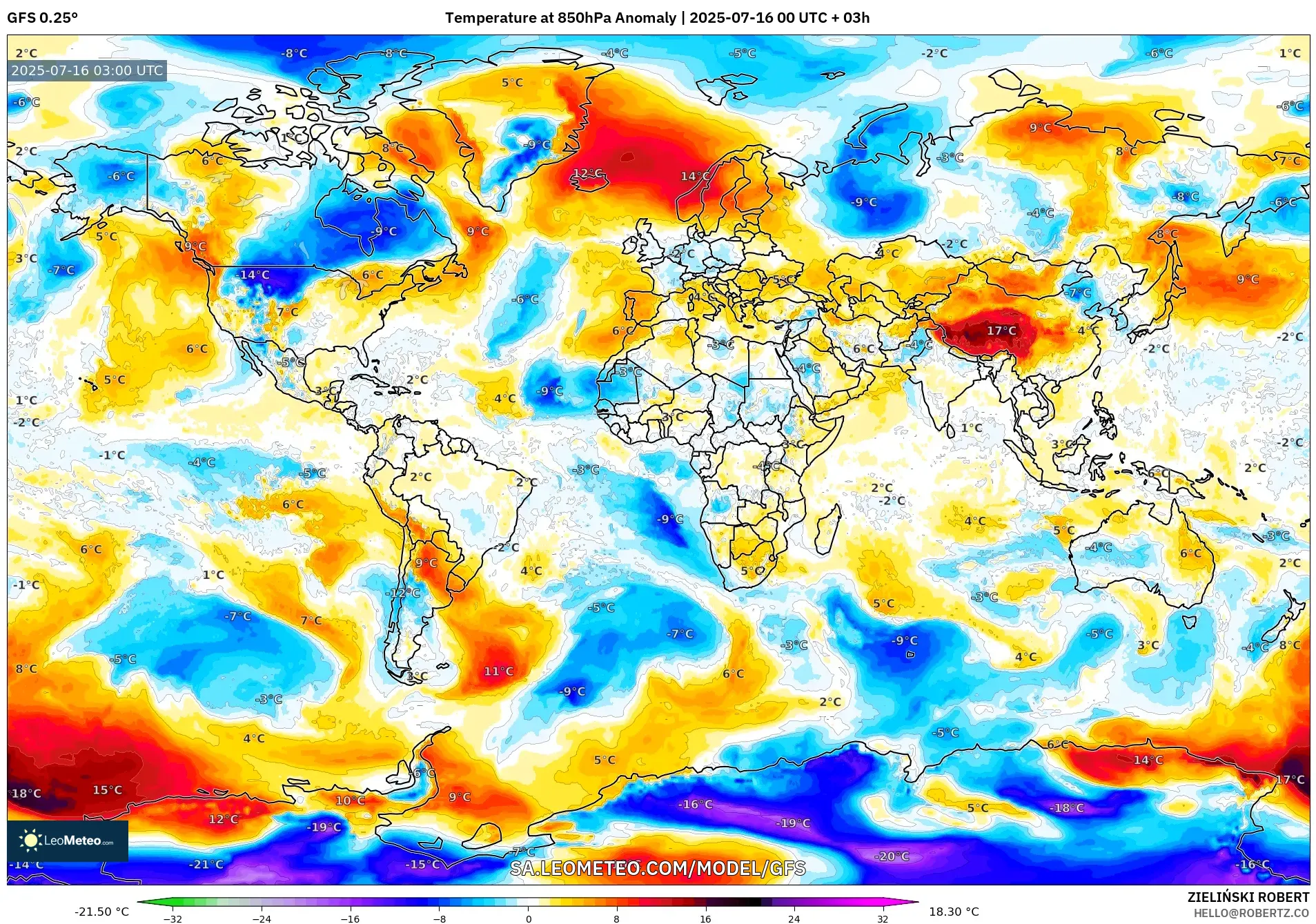 GFS model - World, Temperature at 850hPa Anomaly GFS model - World, Temperature at 850hPa Anomaly