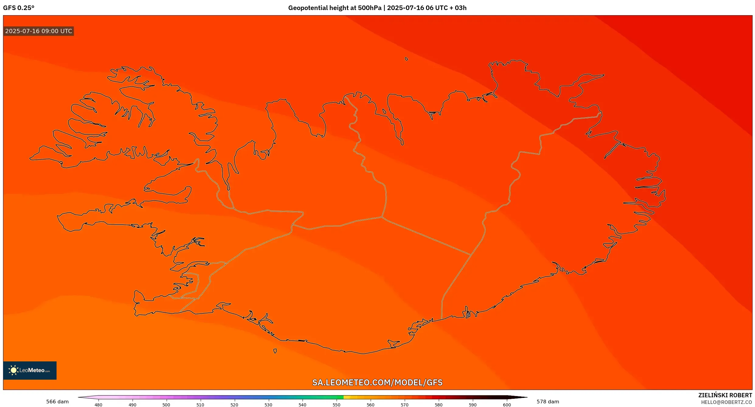 GFS model - Iceland, Geopotential height at 500hPa GFS model - Iceland, Geopotential height at 500hPa