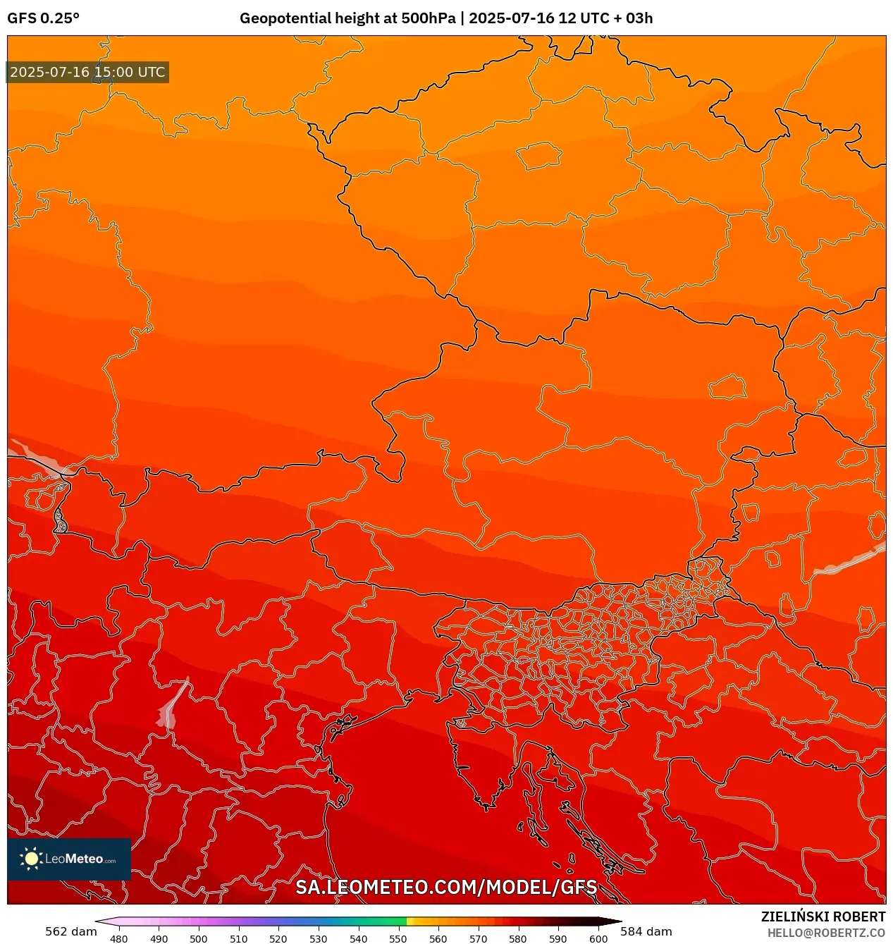 GFS model - Austria, Geopotential height at 500hPa GFS model - Austria, Geopotential height at 500hPa