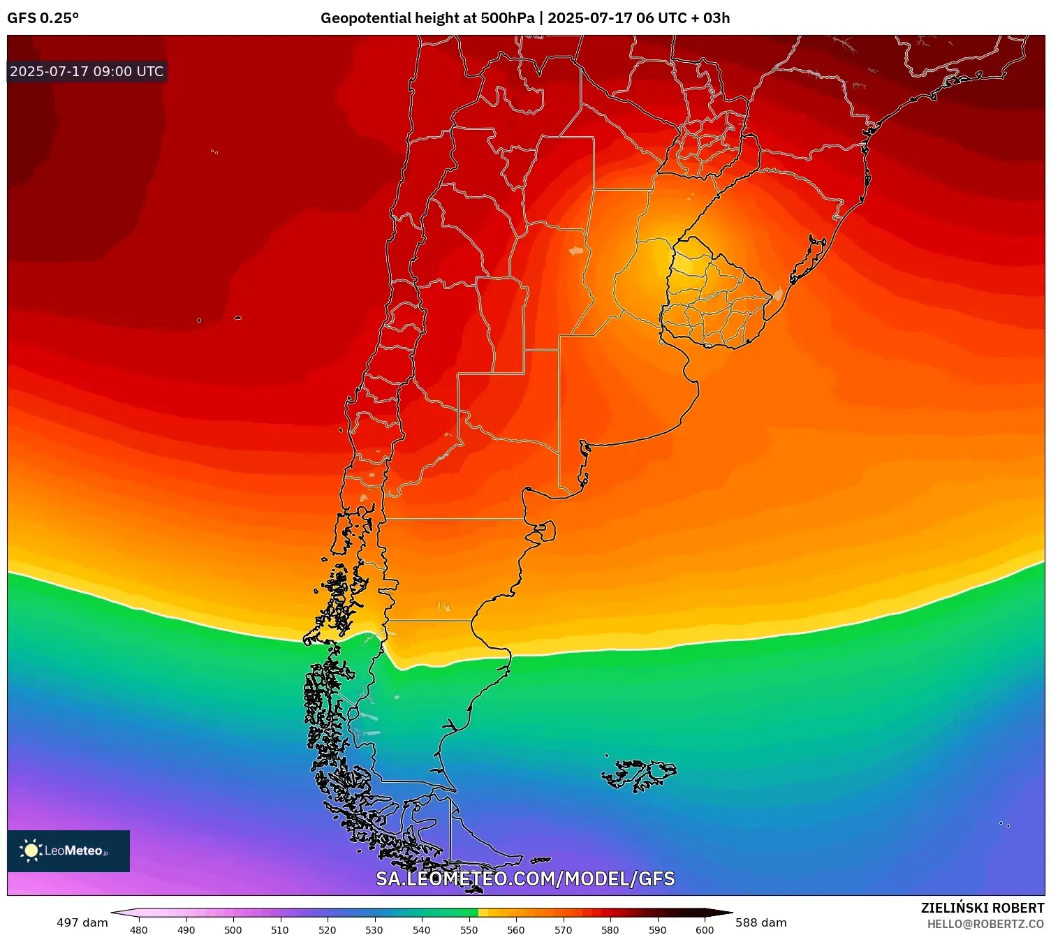 GFS model - Argentina, Geopotential height at 500hPa GFS model - Argentina, Geopotential height at 500hPa