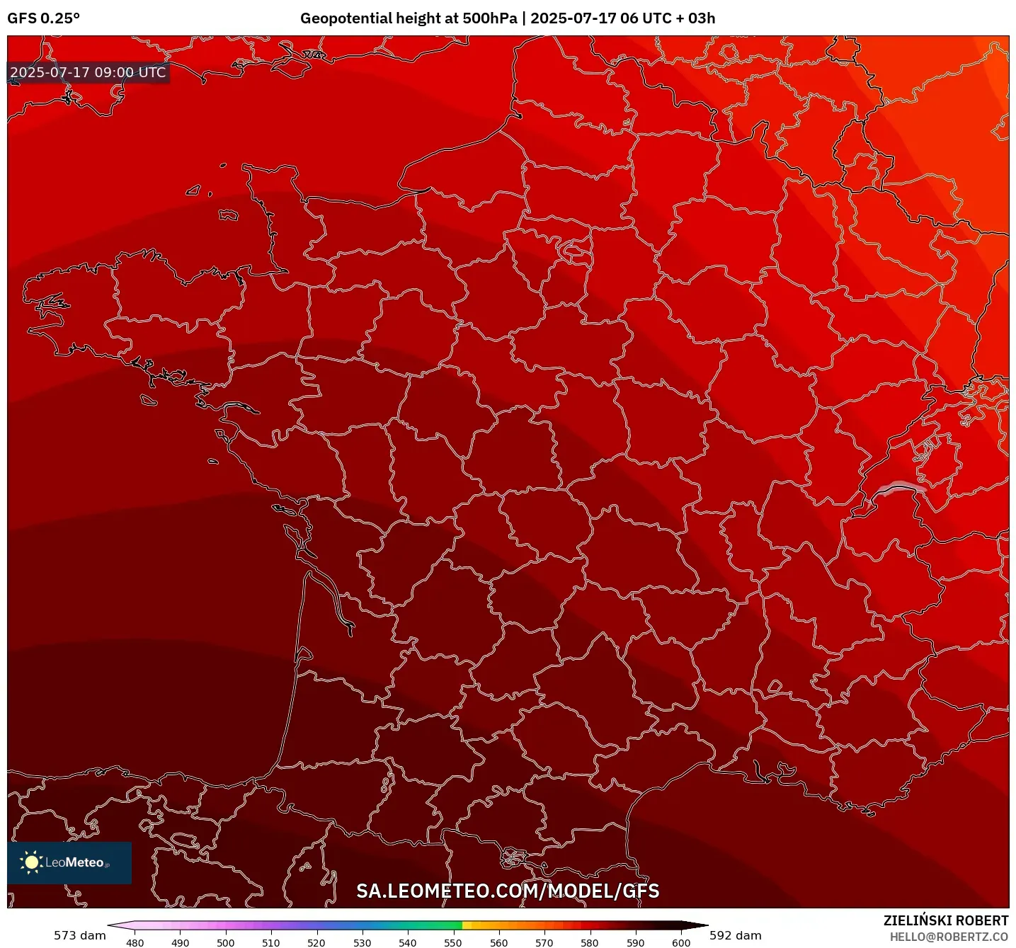 GFS model - France, Geopotential height at 500hPa GFS model - France, Geopotential height at 500hPa