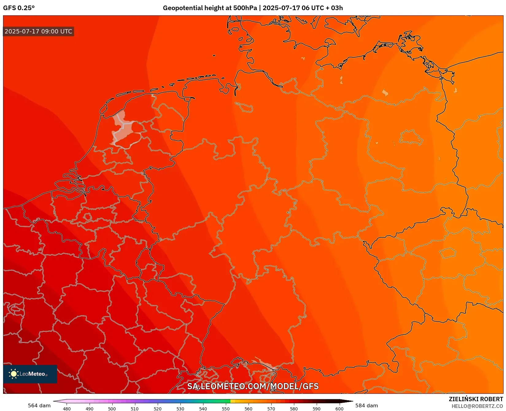 GFS model - Germany, Geopotential height at 500hPa GFS model - Germany, Geopotential height at 500hPa