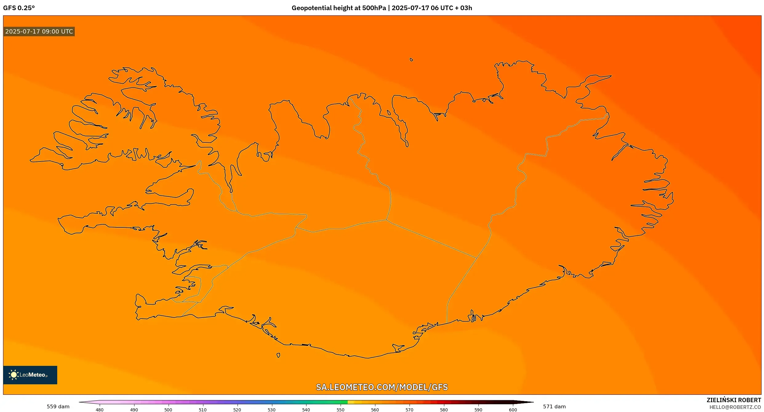 GFS model - Iceland, Geopotential height at 500hPa GFS model - Iceland, Geopotential height at 500hPa