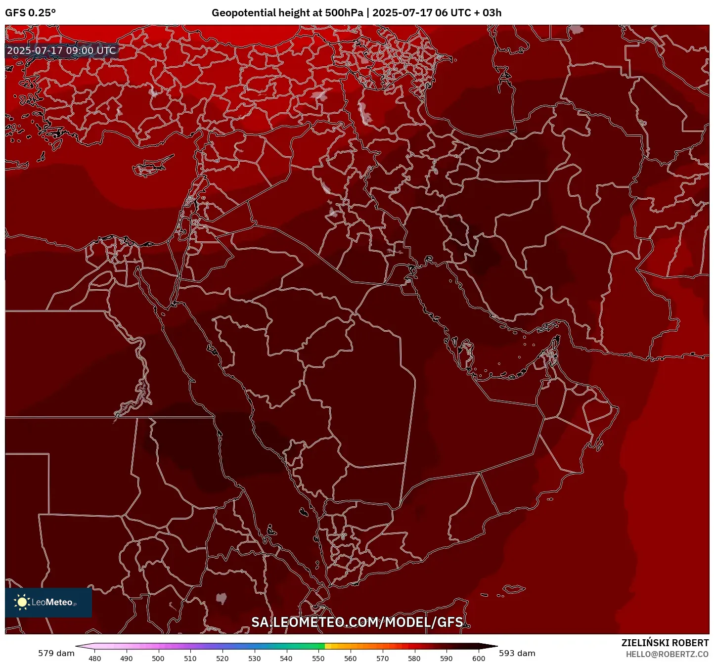 GFS model - Middle East, Geopotential height at 500hPa GFS model - Middle East, Geopotential height at 500hPa