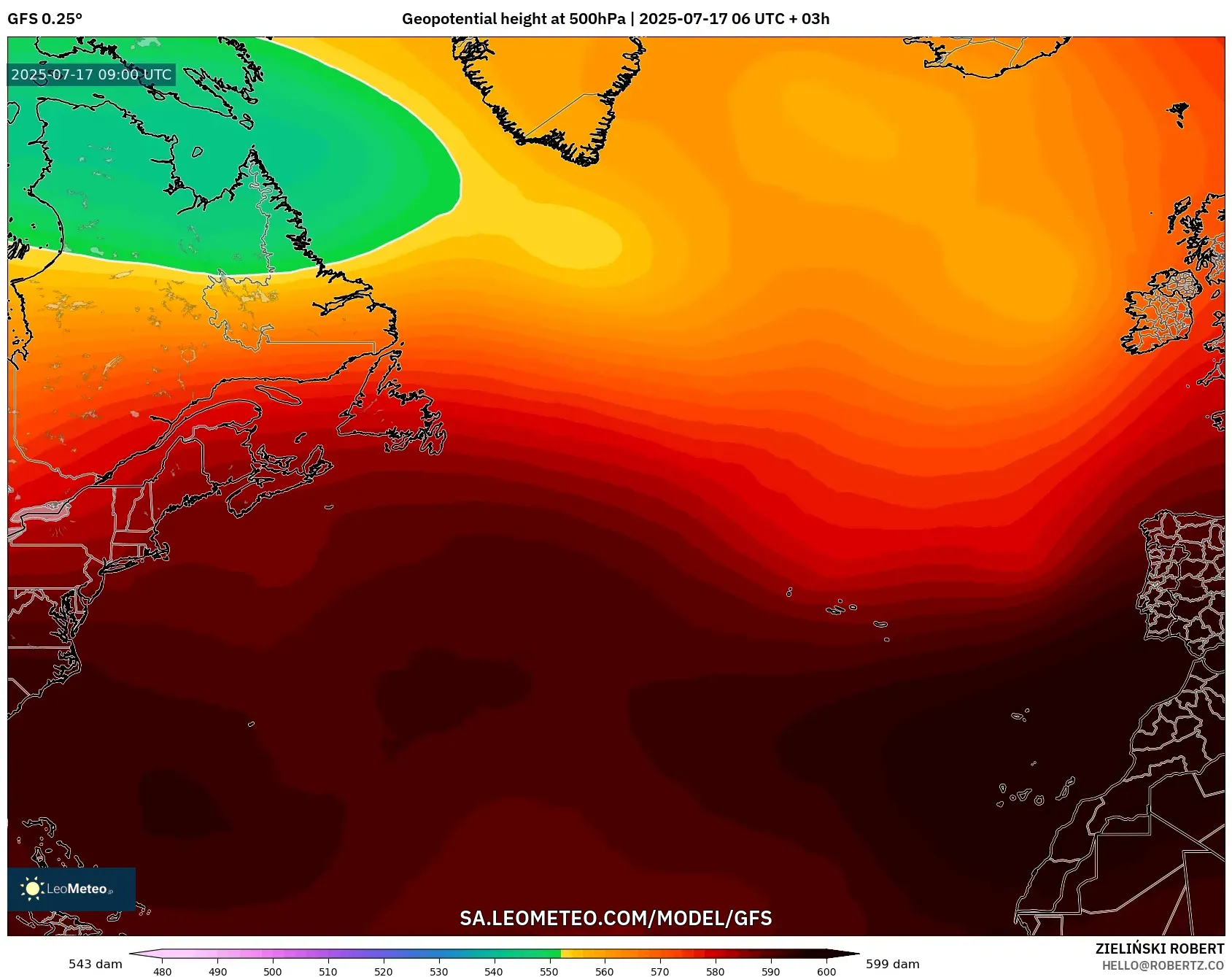 GFS model - North Atlantic, Geopotential height at 500hPa GFS model - North Atlantic, Geopotential height at 500hPa