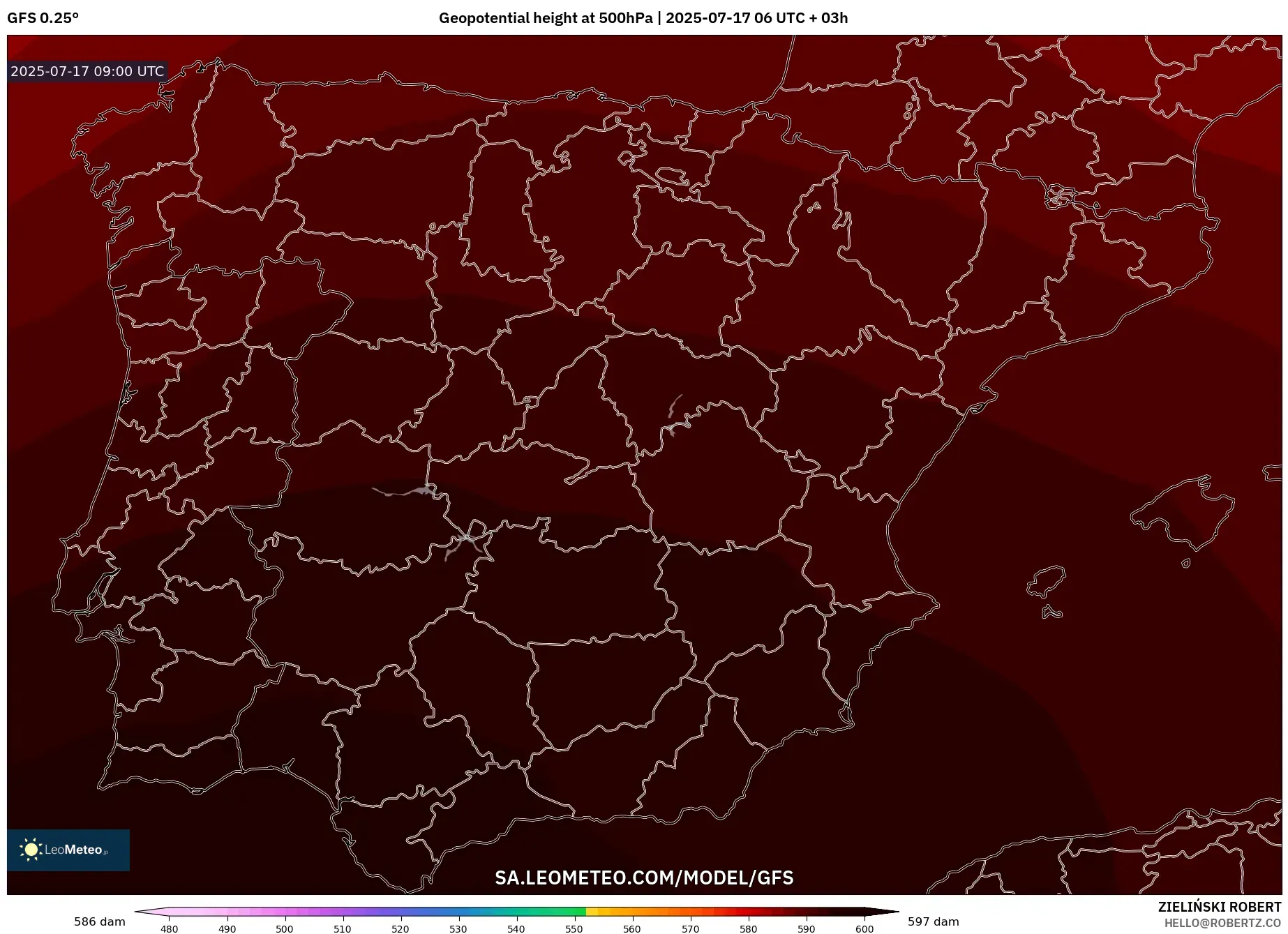GFS model - Spain, Geopotential height at 500hPa GFS model - Spain, Geopotential height at 500hPa
